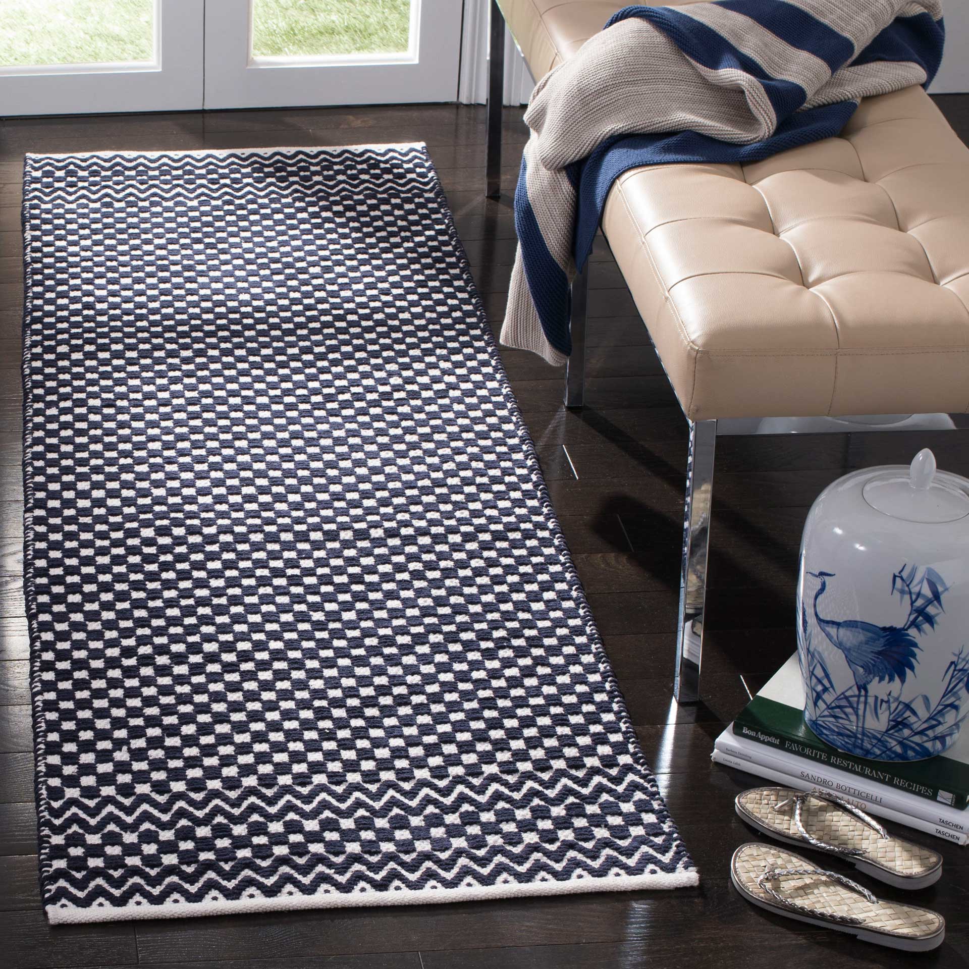 Boston Checker Navy Runner Rug - Image 2
