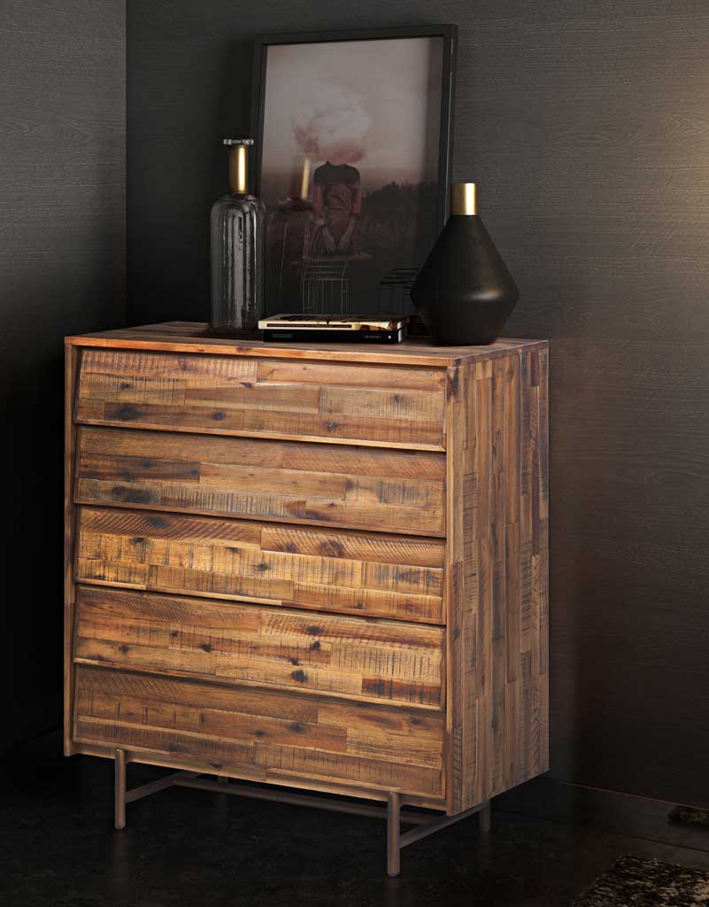 Boston Wooden 5 Drawer Chest Brown - Image 4