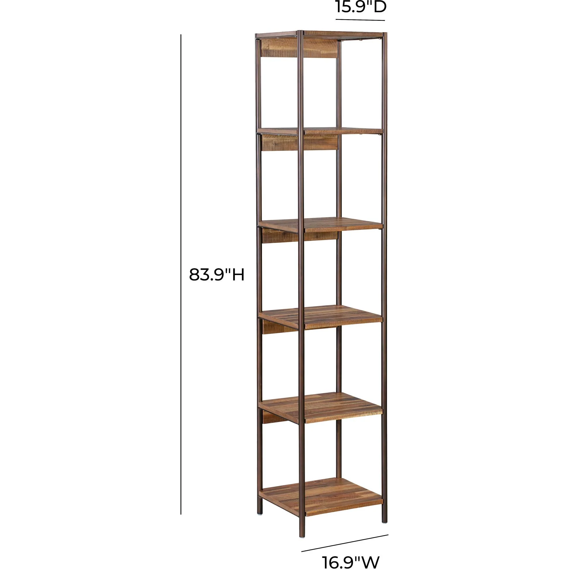 Boston Wooden Narrow Bookcase Rustic Acacia - Image 4