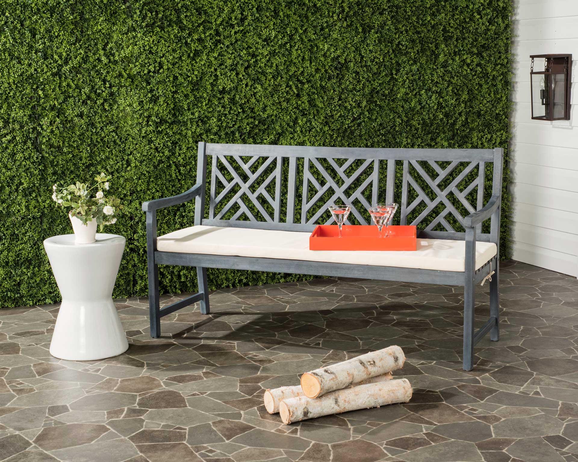 Bradley 3 Seat Bench Ash Gray/Beige - Image 4