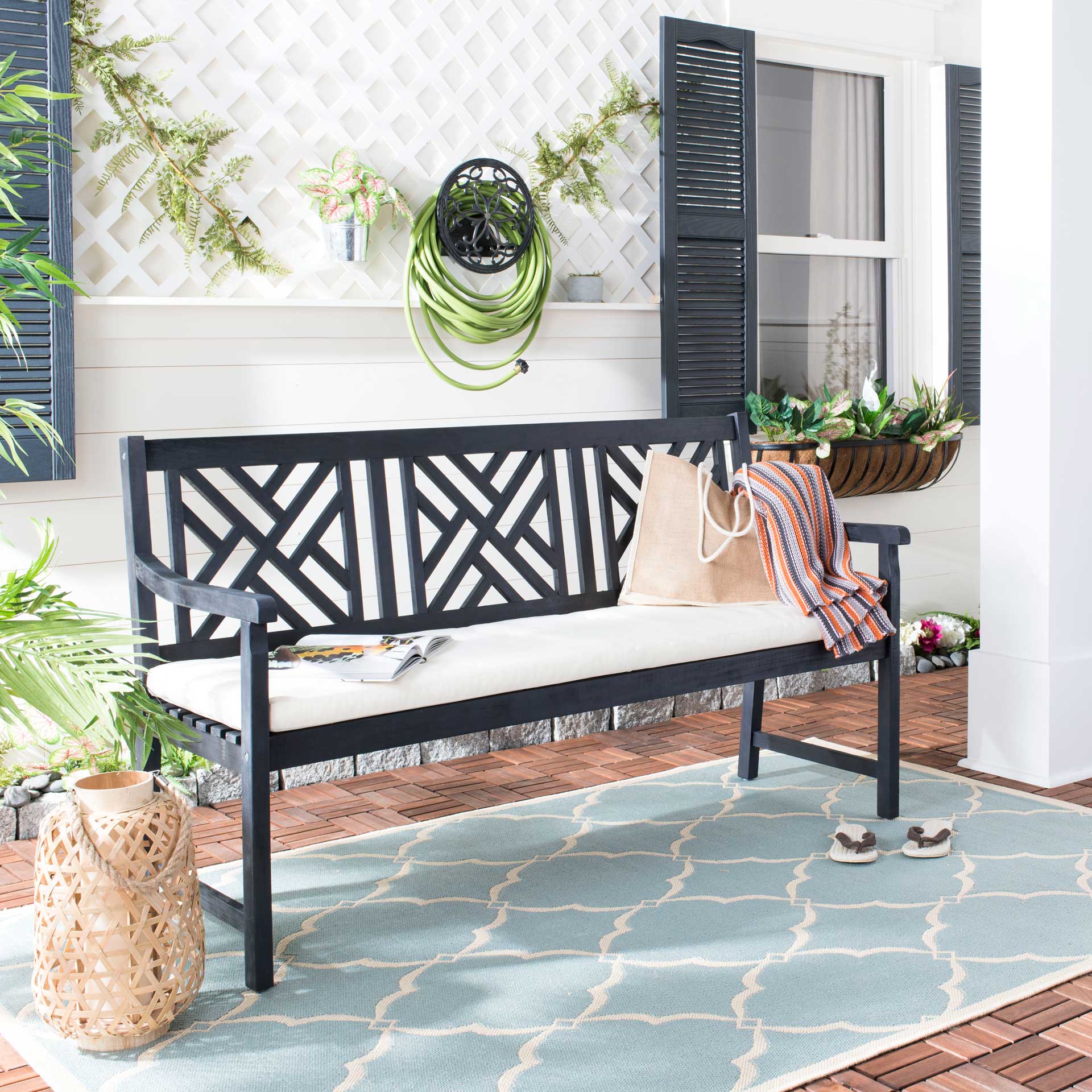 Bradley 3 Seat Bench Dark Slate Gray/Beige - Image 4