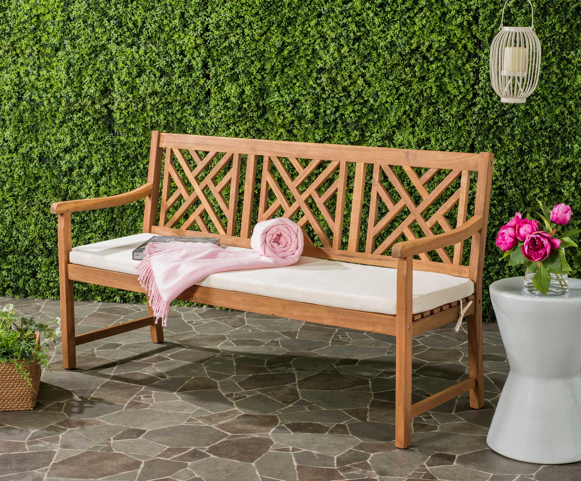 Bradley 3 Seat Bench Teak Brown/Beige - Image 4