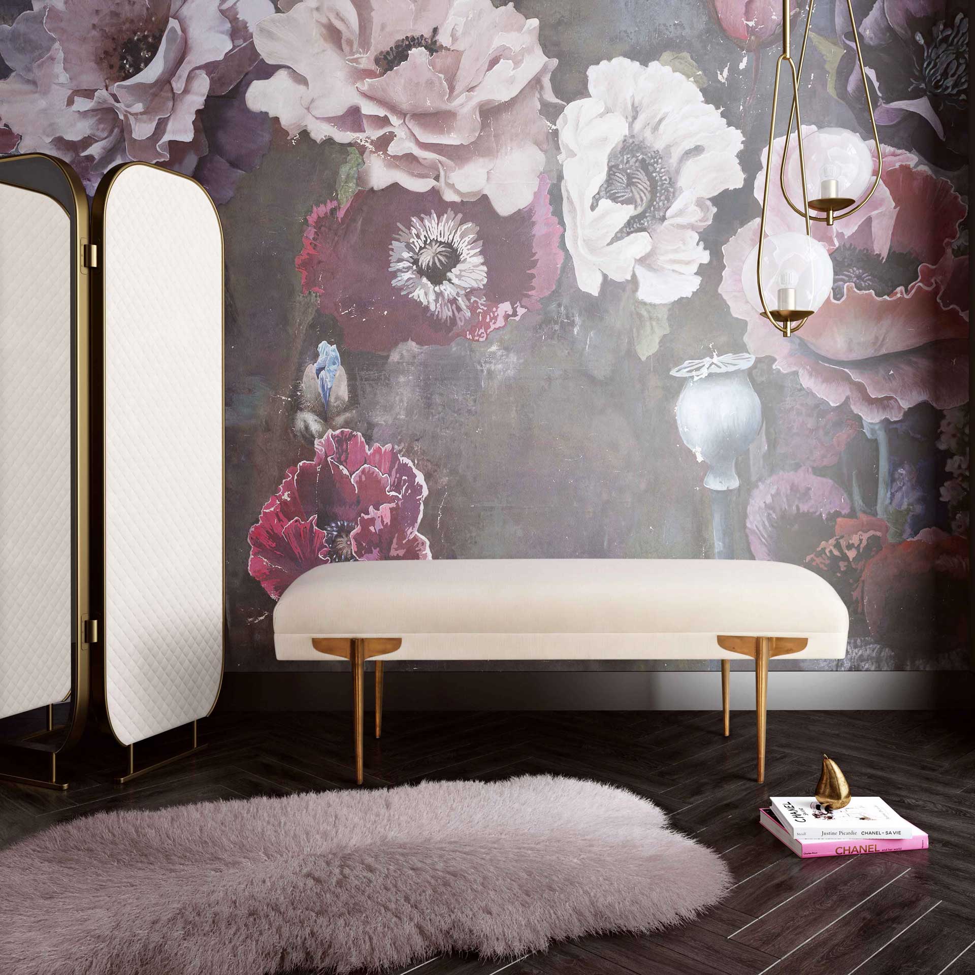 Braxton Velvet Bench Off-White - Image 5