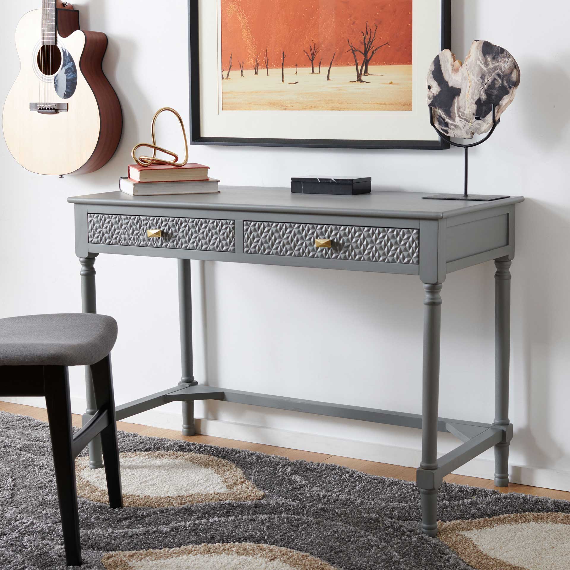 Brea 2 Drawer Desk Distressed Gray - Image 4
