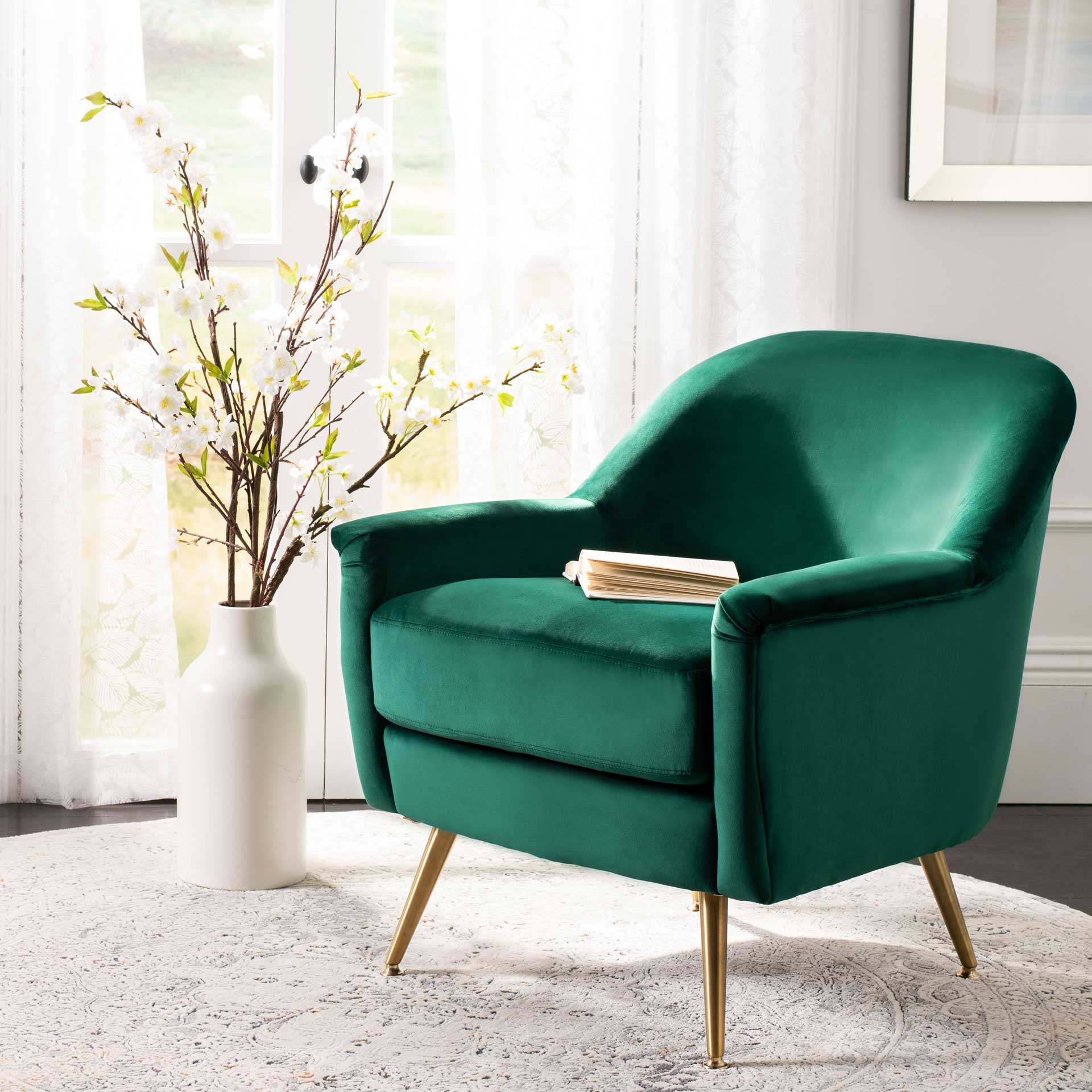 Brendan Mid Century Arm Chair Emerald/Brass - Image 8