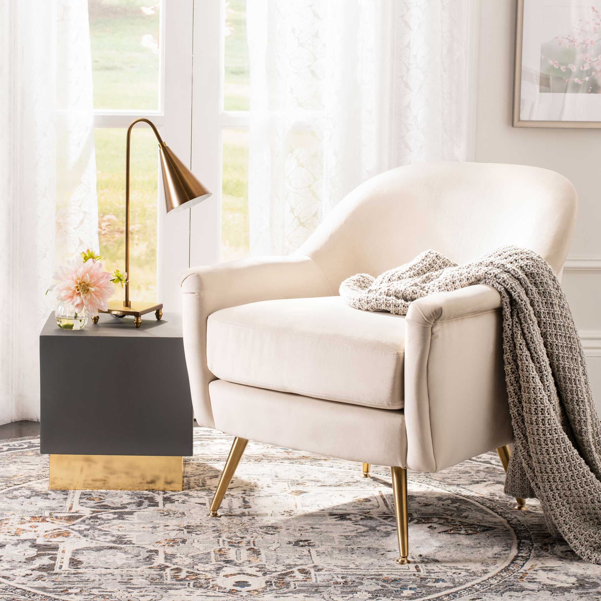 Brendan Mid Century Arm Chair Ivory/Brass - Image 9