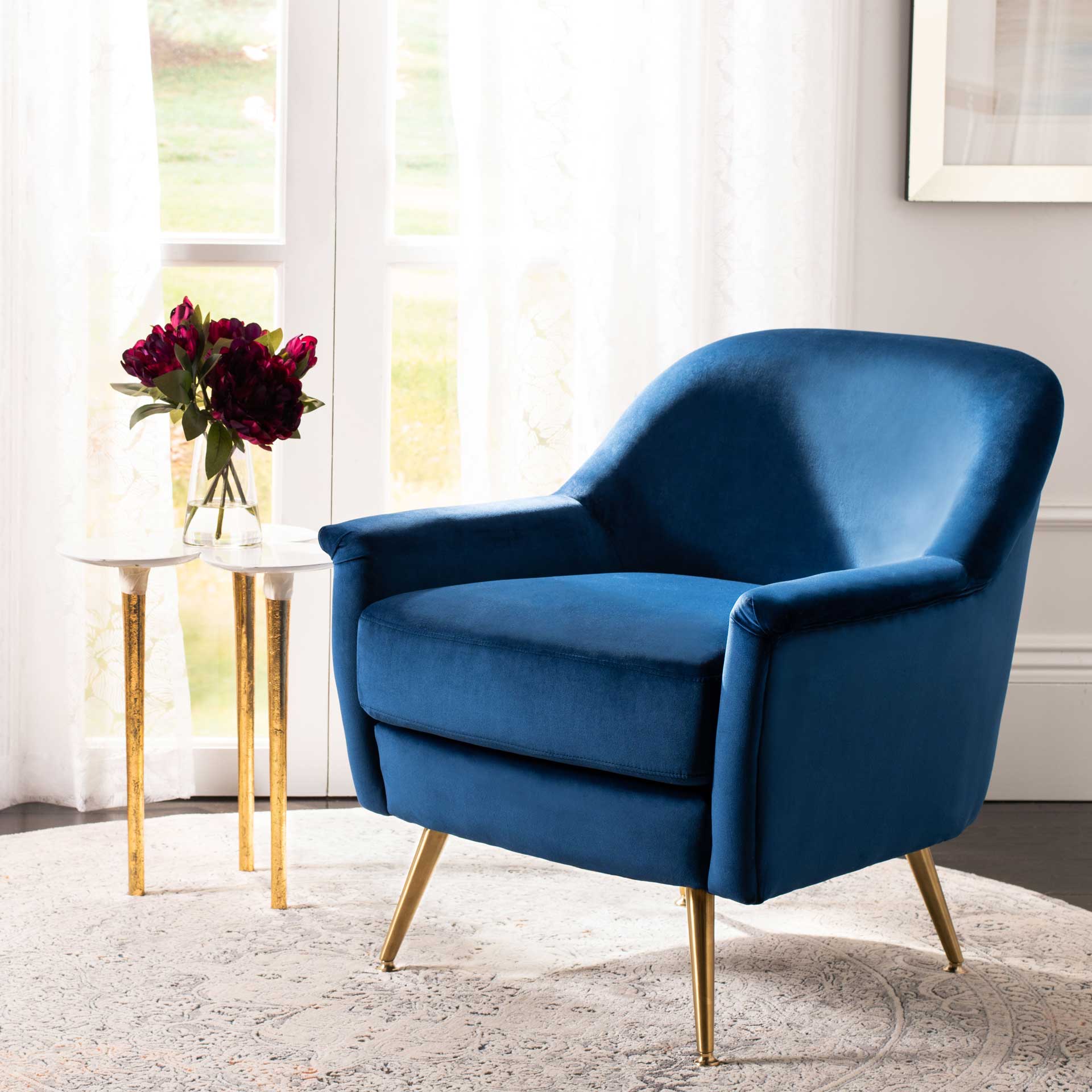 Brendan Mid Century Arm Chair Navy/Brass - Image 9