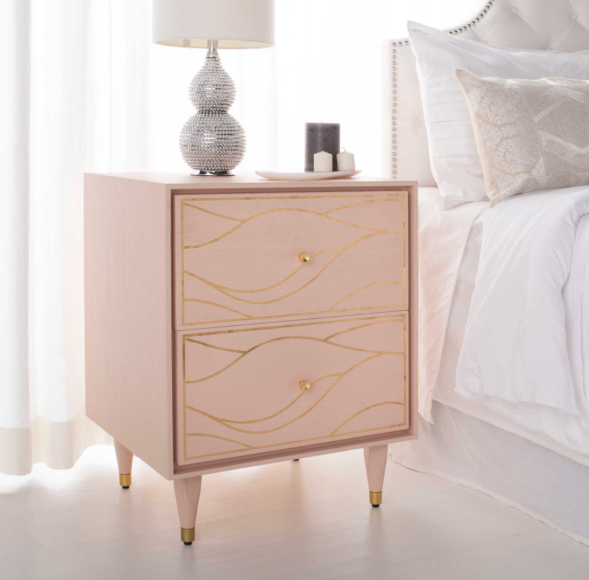 Brett Antique Gold Wave Nightstand Pink/Gold - Image 10