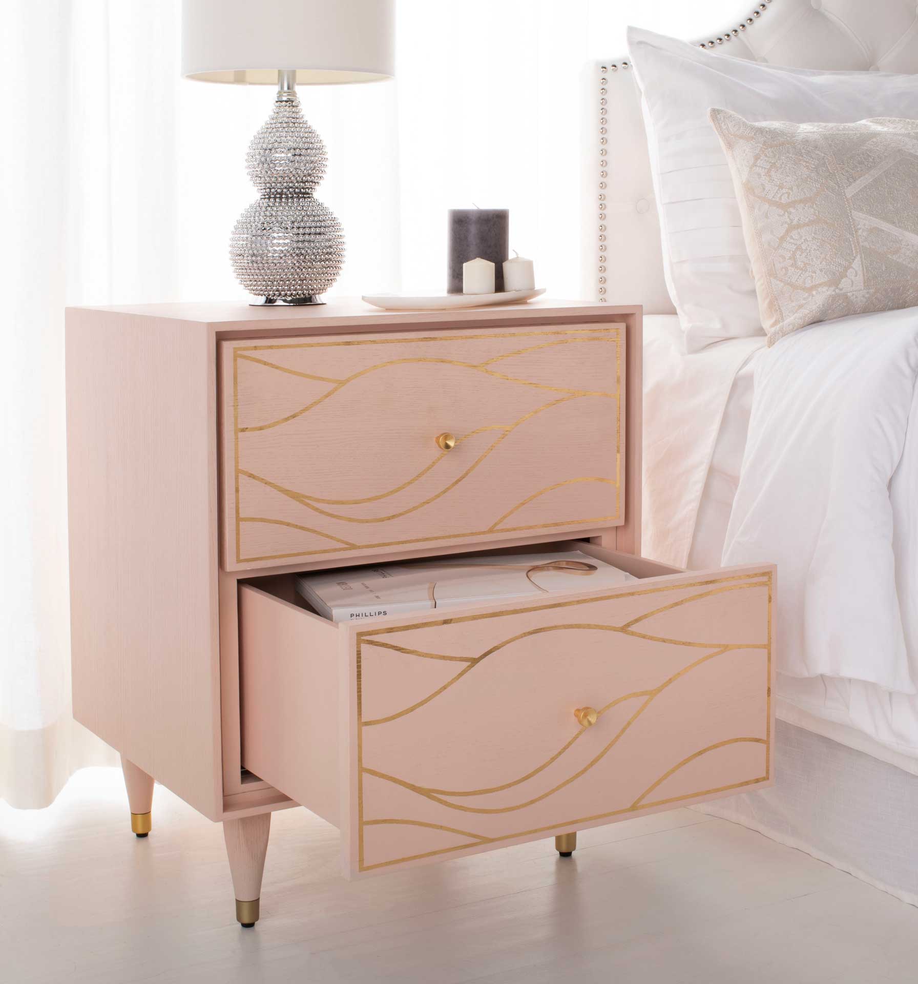 Brett Antique Gold Wave Nightstand Pink/Gold - Image 11