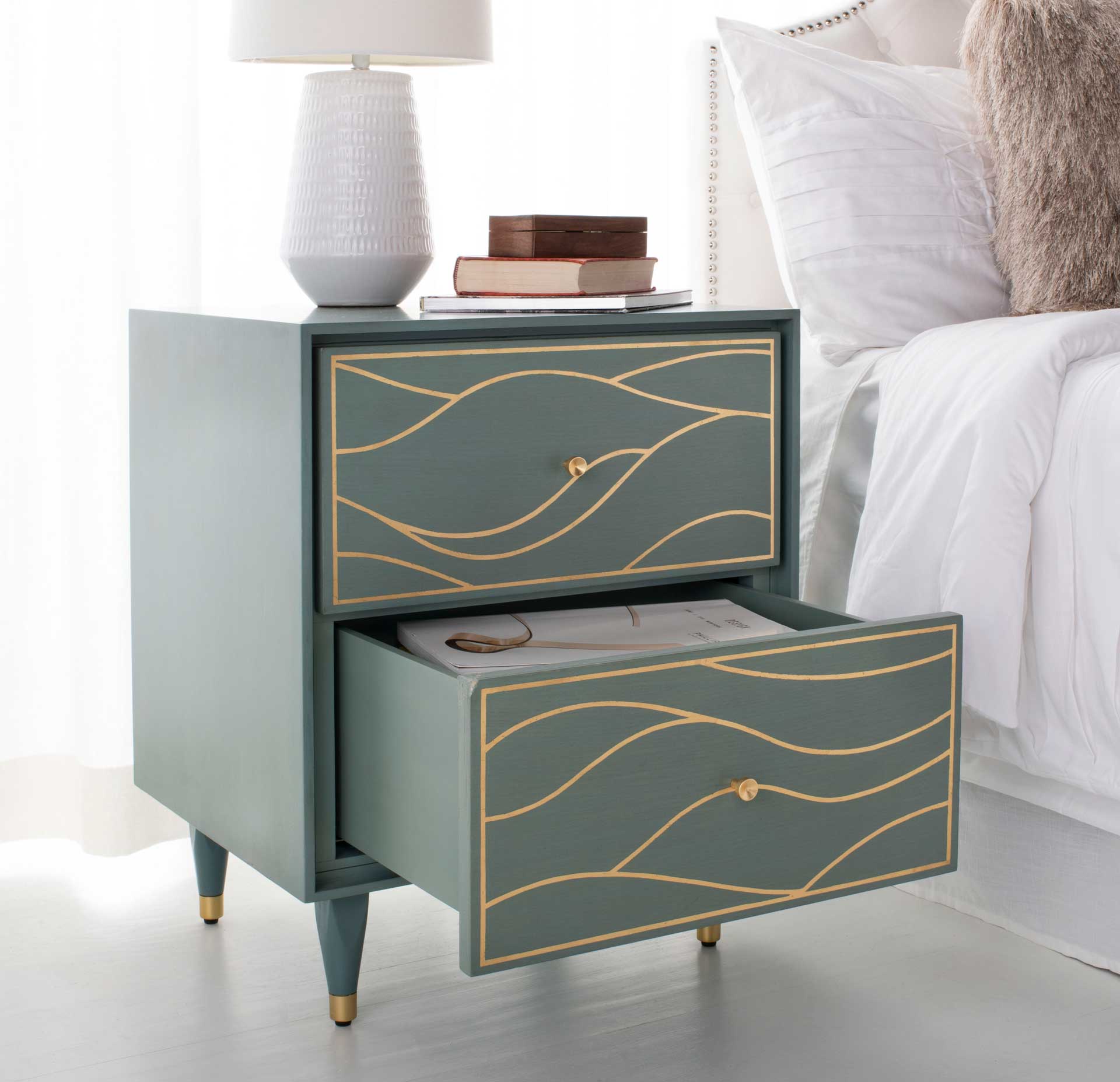 Brett Antique Gold Wave Nightstand Seafoam - Image 10