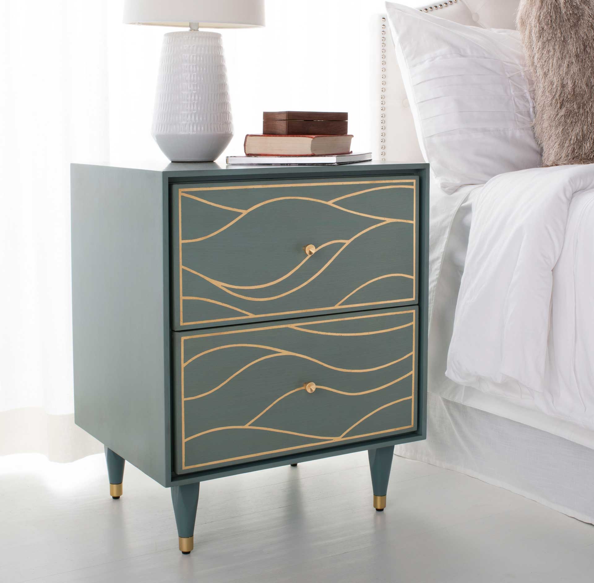 Brett Antique Gold Wave Nightstand Seafoam - Image 9