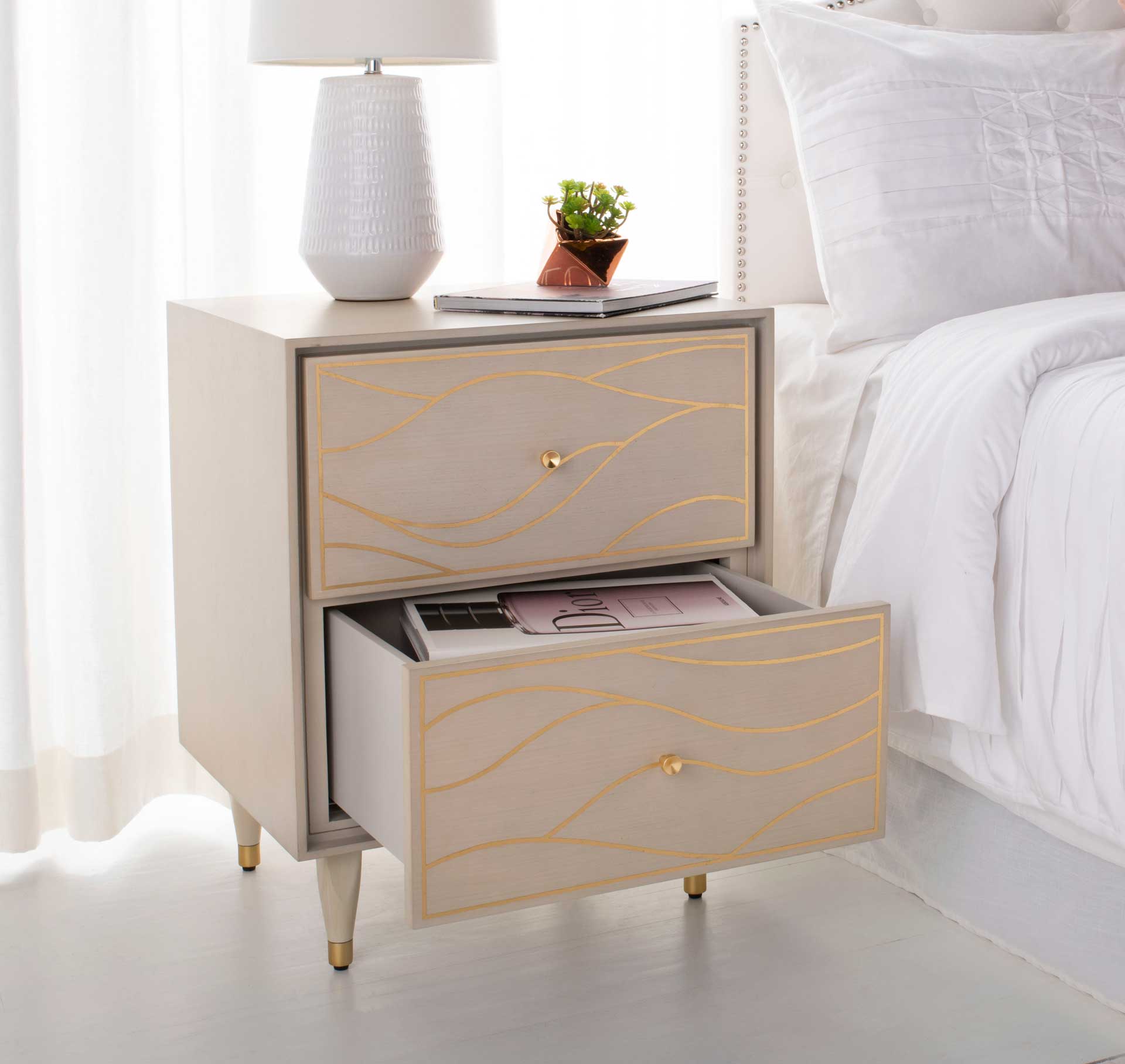 Brett Antique Gold Wave Nightstand White/Gold - Image 10