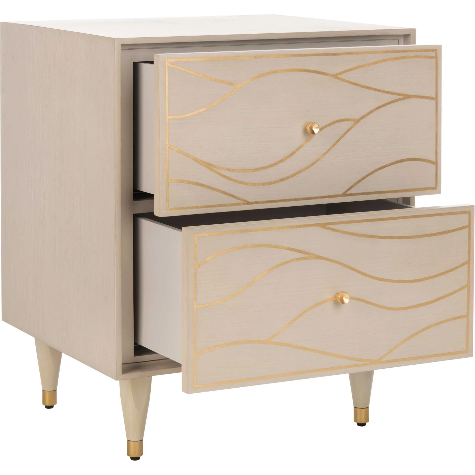 Brett Antique Gold Wave Nightstand White/Gold - Image 2