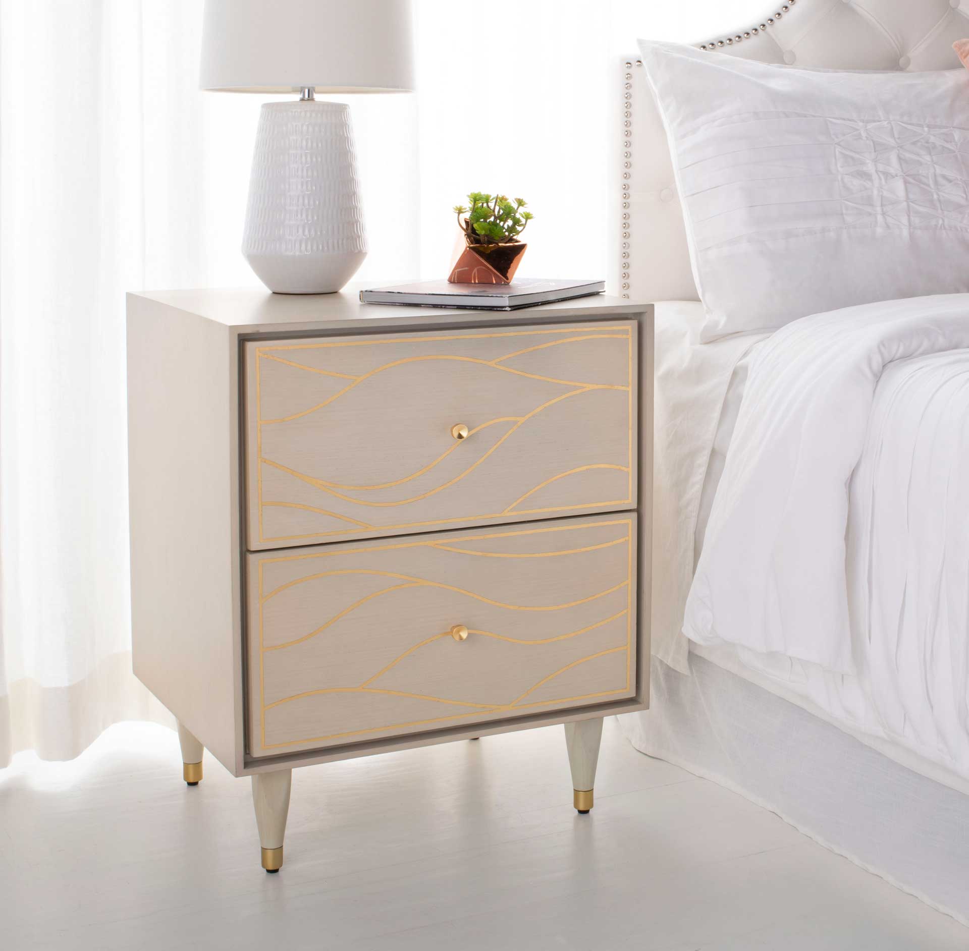 Brett Antique Gold Wave Nightstand White/Gold - Image 9