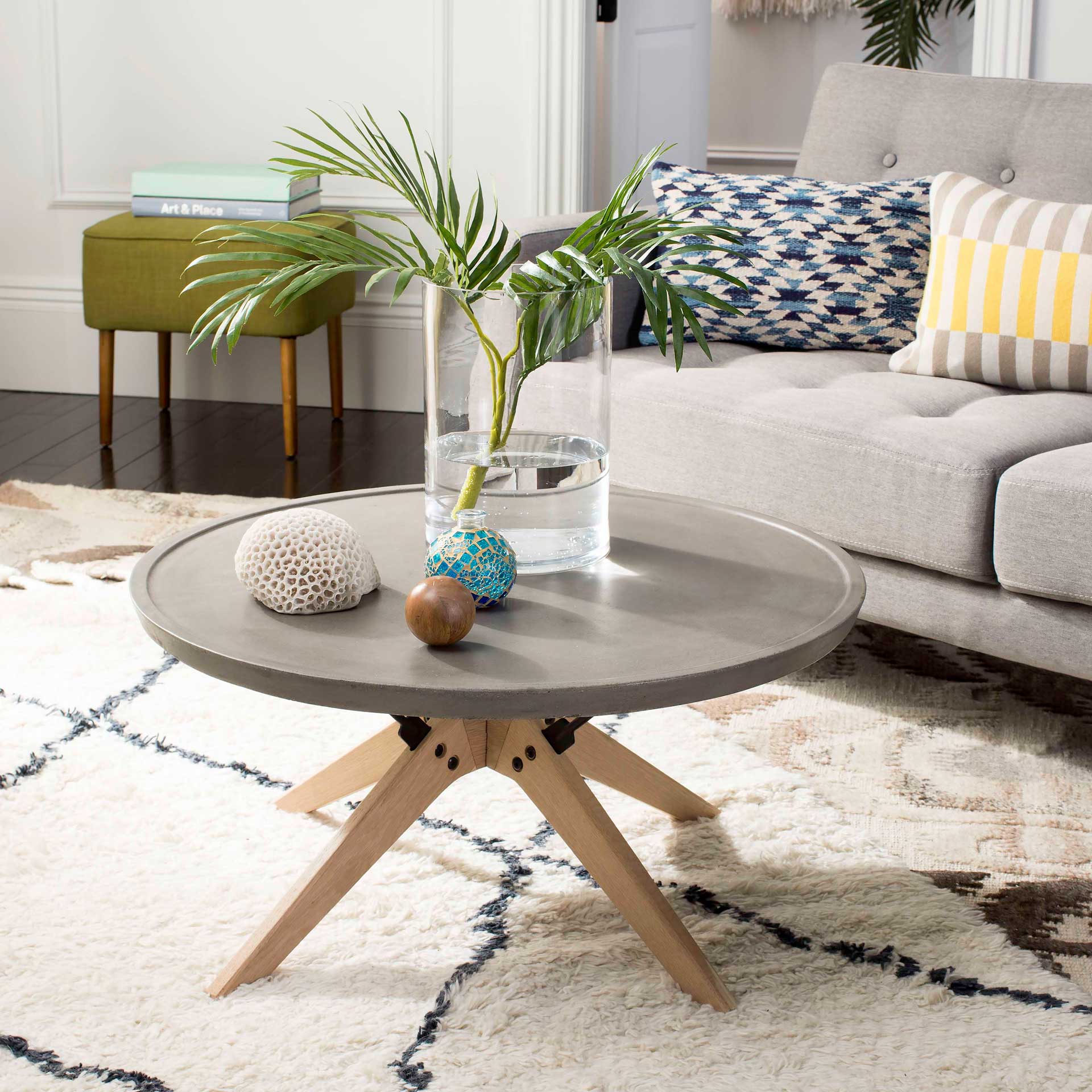 Brockton Modern Concrete Round Coffee Table Dark Gray - Image 3