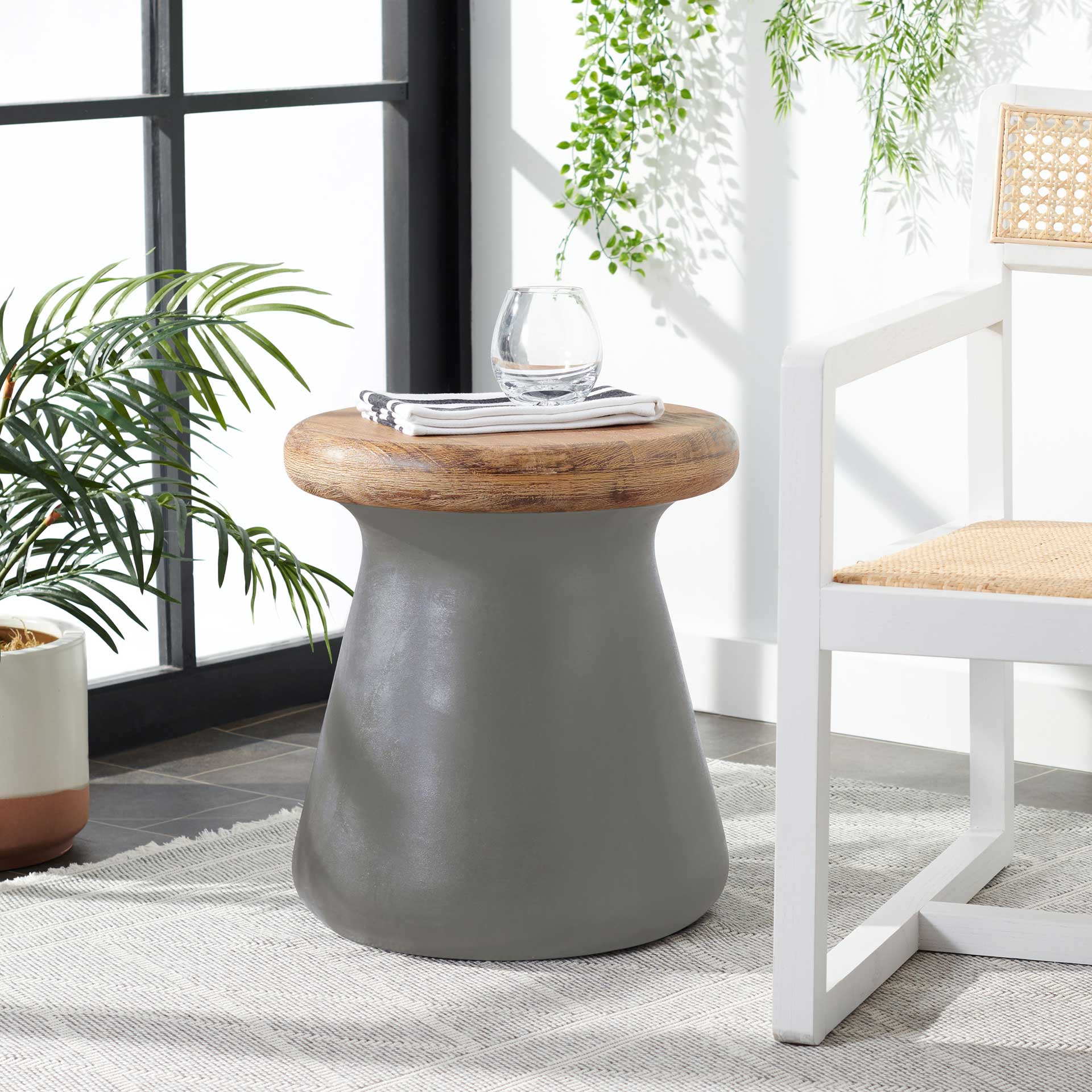 Burgess Modern Concrete Round Accent Table Dark Gray - Image 3