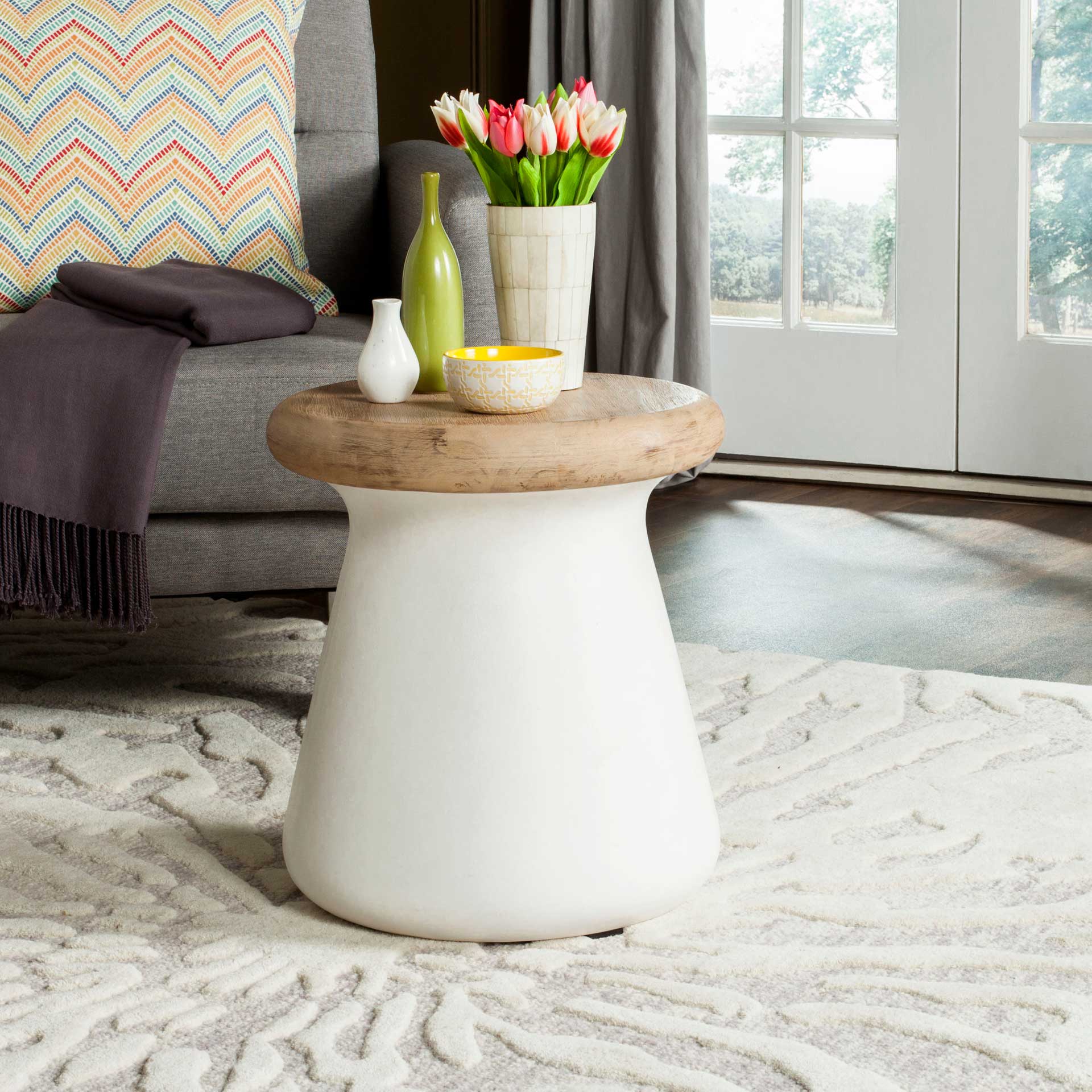 Burgess Modern Concrete Round Accent Table Ivory - Image 4