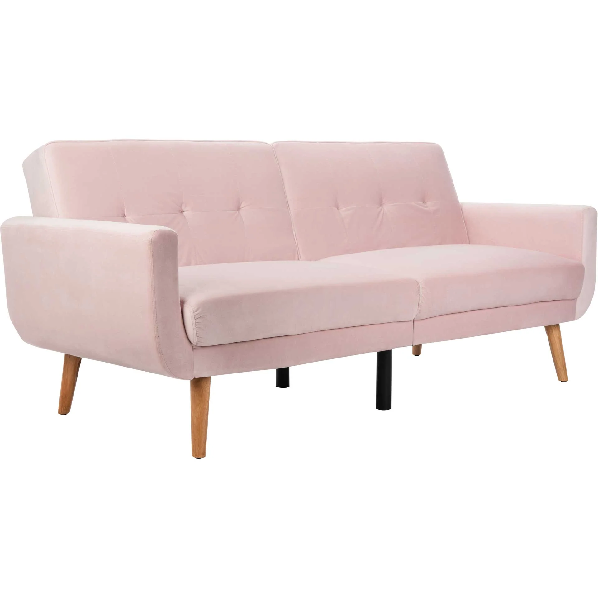 Burke Foldable Futon Bed Pink Velvet/Natural - Image 2