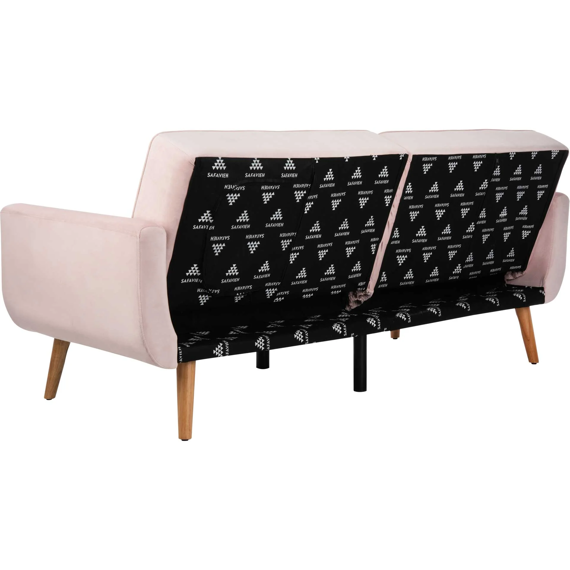 Burke Foldable Futon Bed Pink Velvet/Natural - Image 5