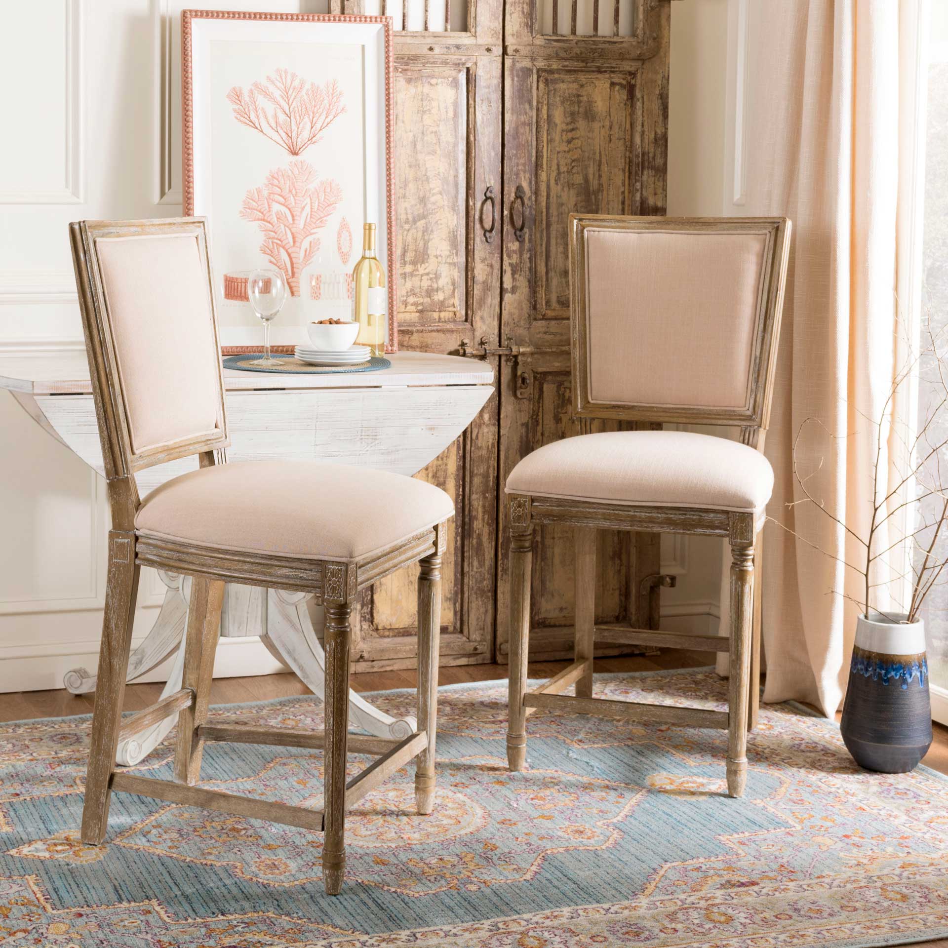 Burst Rectangle Bar Stool Beige/Rustic Oak (Set of 2) - Image 18