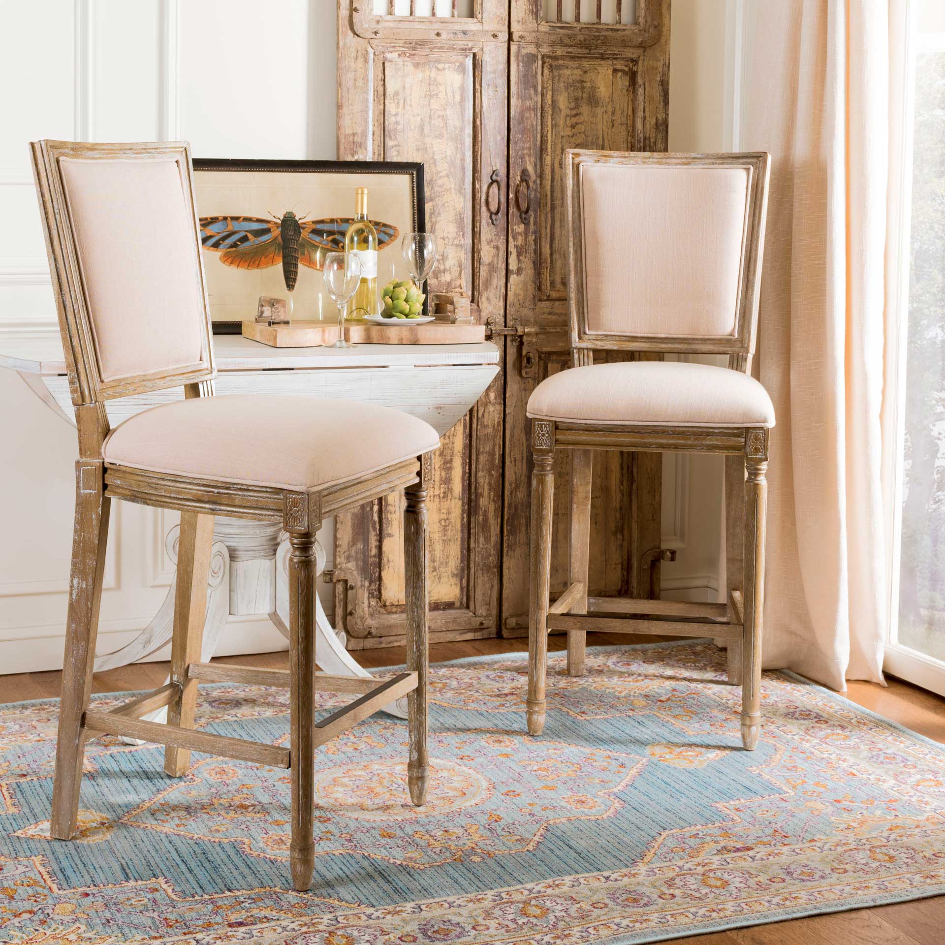Burst Rectangle Bar Stool Beige/Rustic Oak (Set of 2) - Image 9