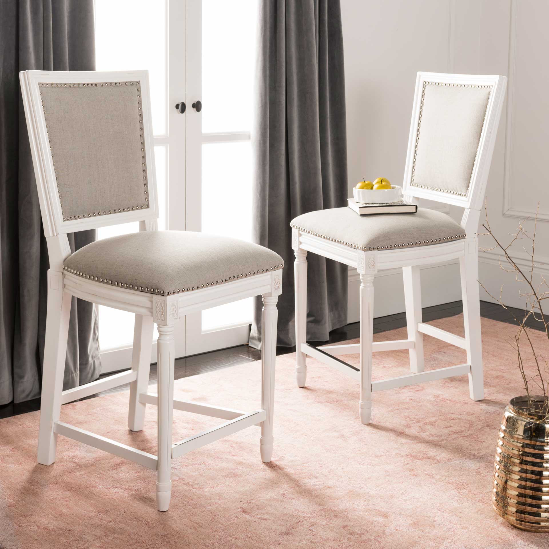 Burst Rectangle Bar Stool Light Gray/Cream/Distressed White (Set of 2) - Image 17