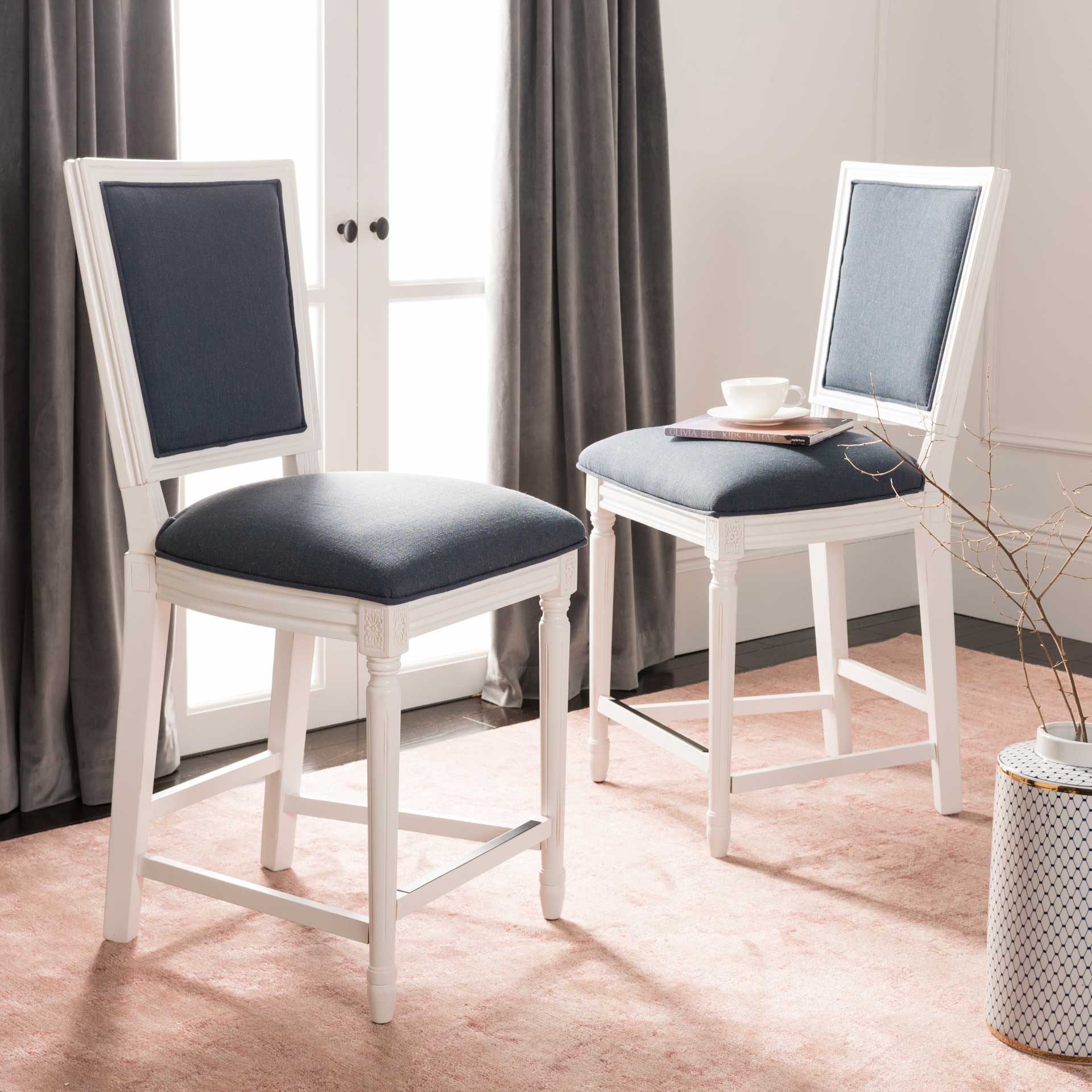 Burst Rectangle Bar Stool Navy/Distressed White (Set of 2) - Image 18