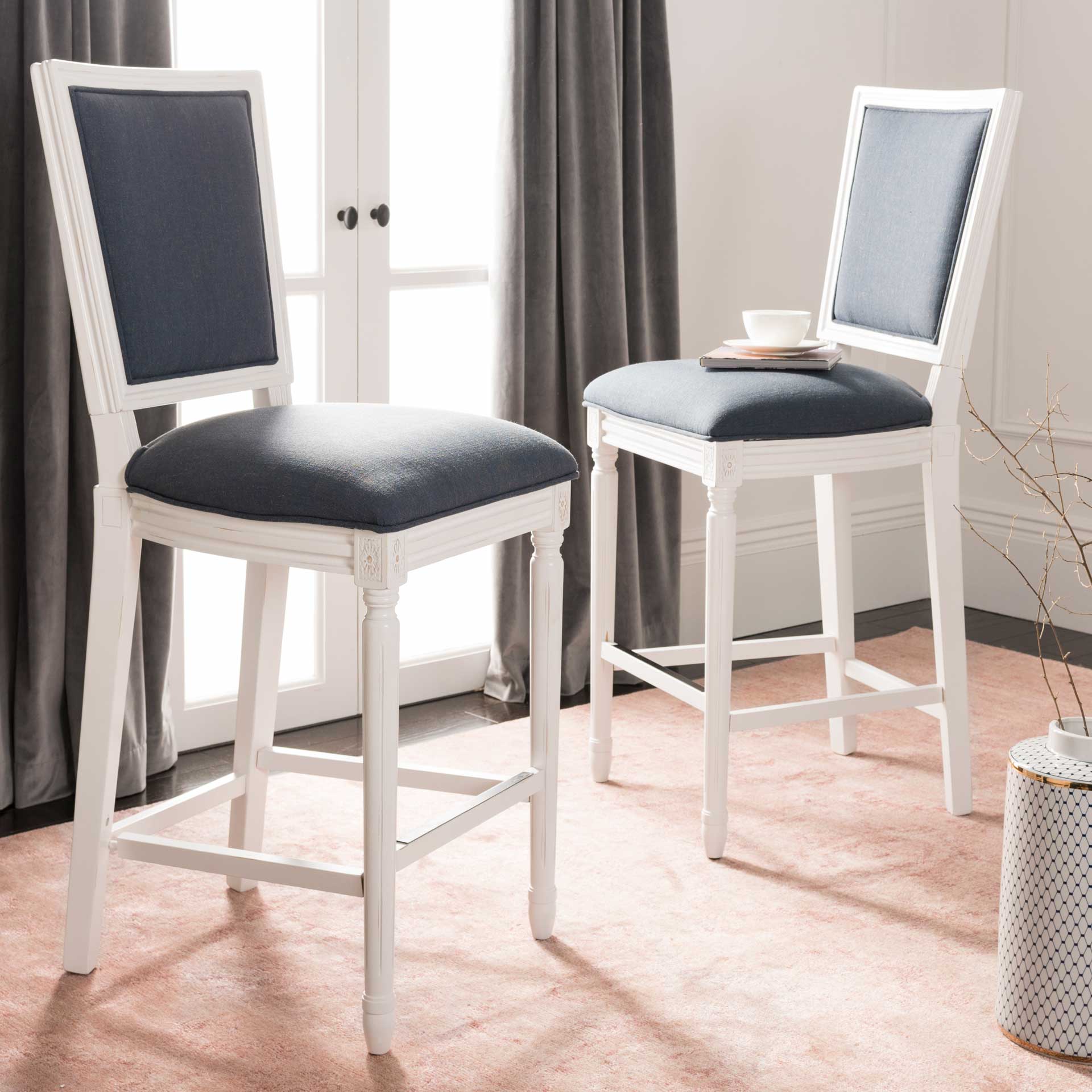 Burst Rectangle Bar Stool Navy/Distressed White (Set of 2) - Image 9