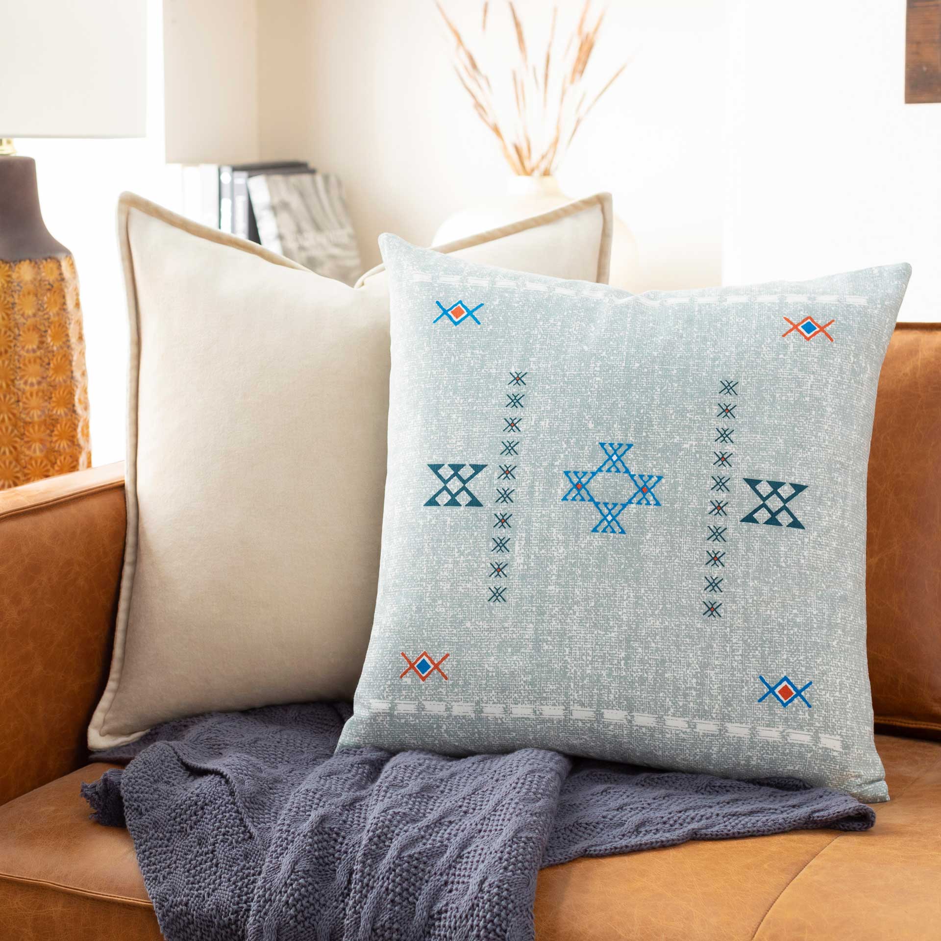 Caden Pillow Denim/White/Teal - Image 2