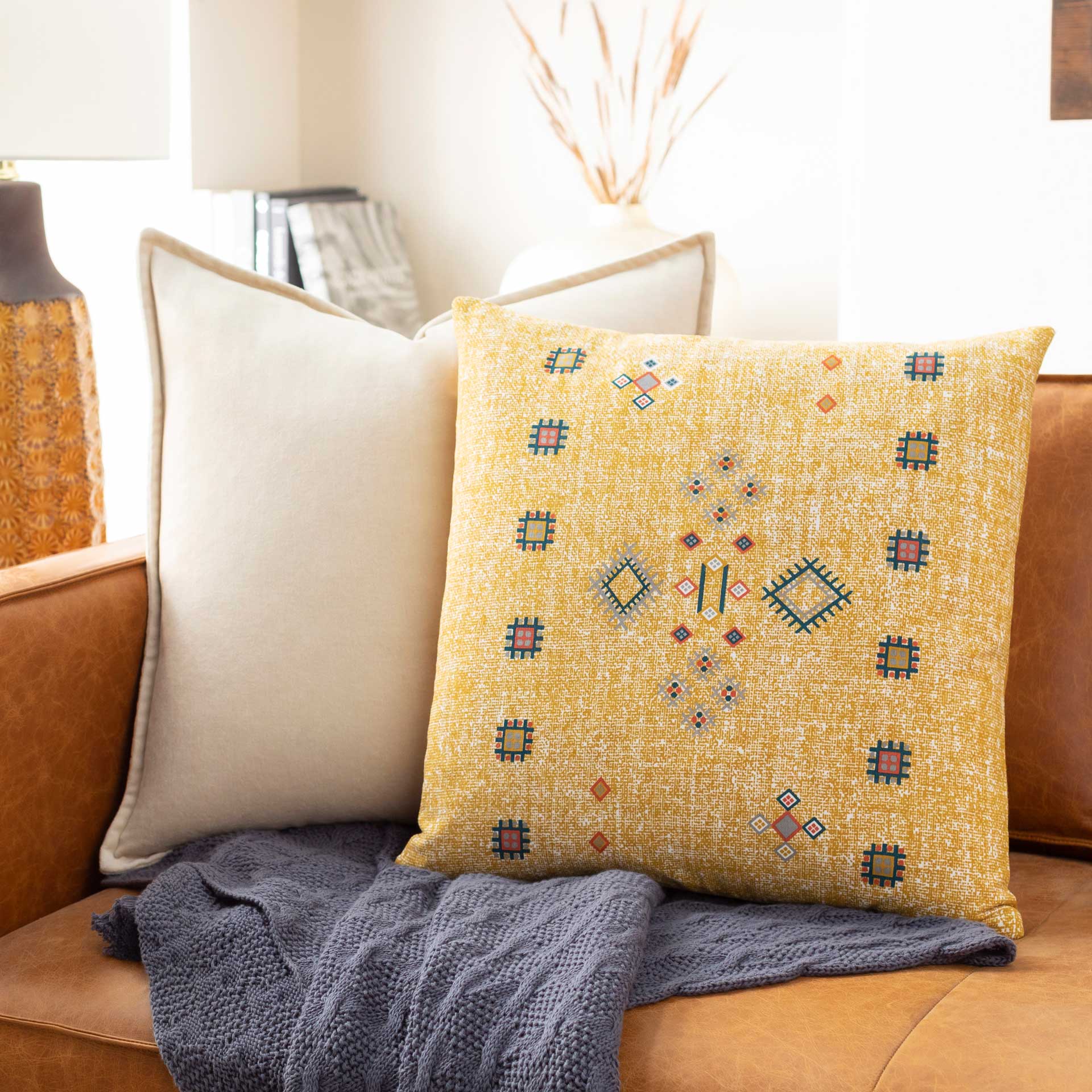 Caden Pillow Mustard/White/Light Gray - Image 2