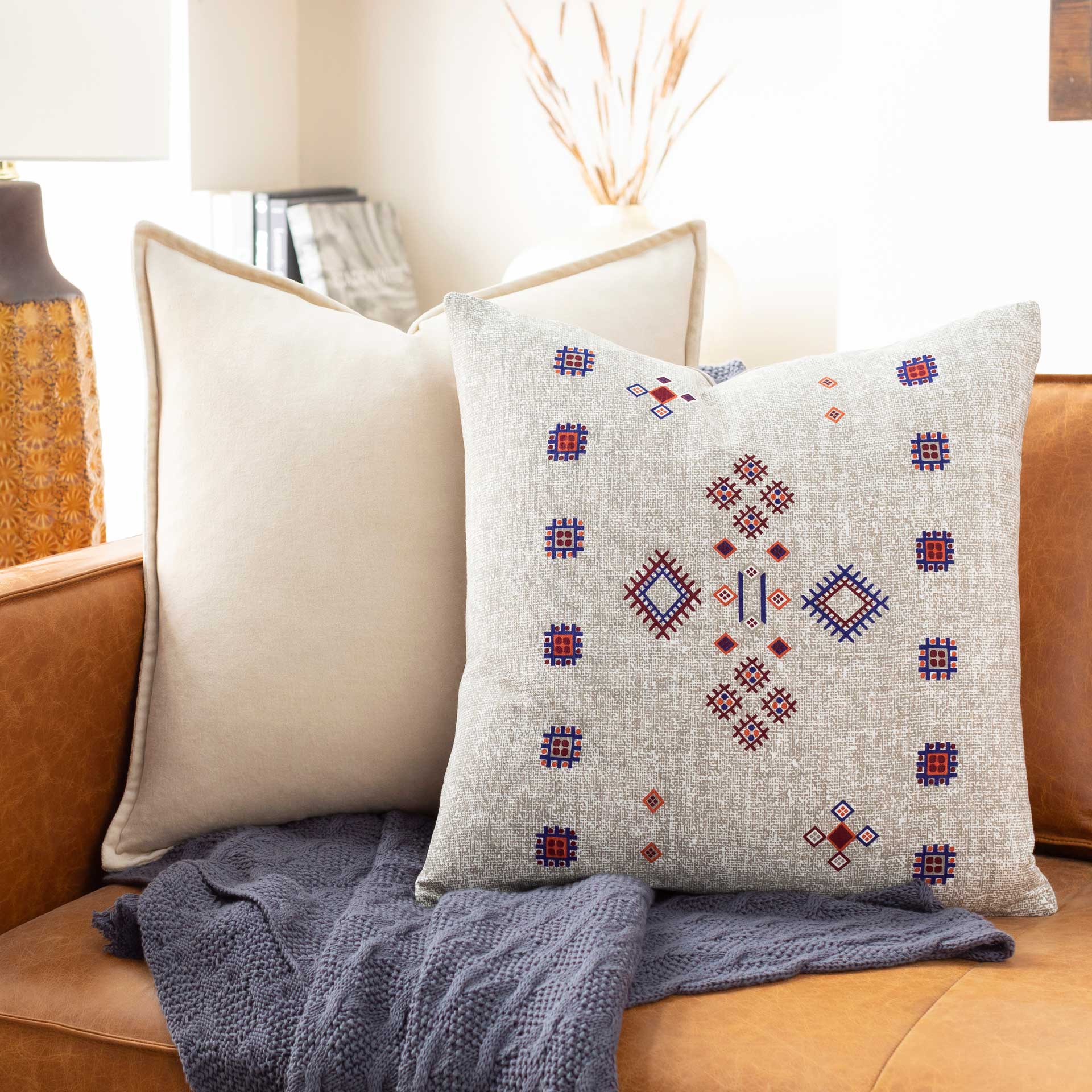 Caden Pillow Taupe/White/Violet - Image 2