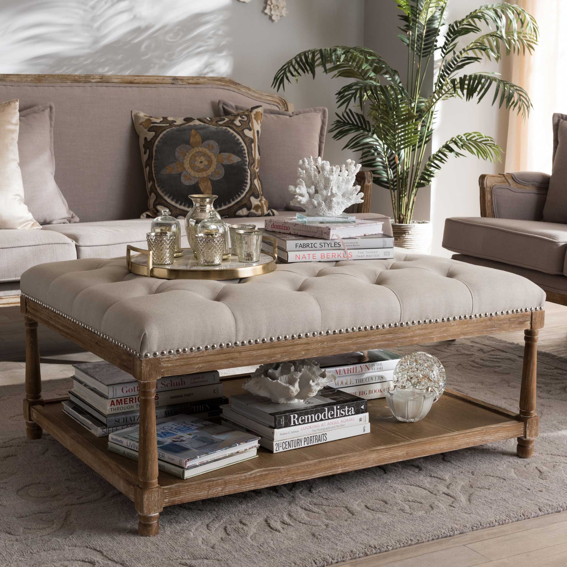 Caden Rectangular Ottoman Beige/Weathered Oak - Image 7