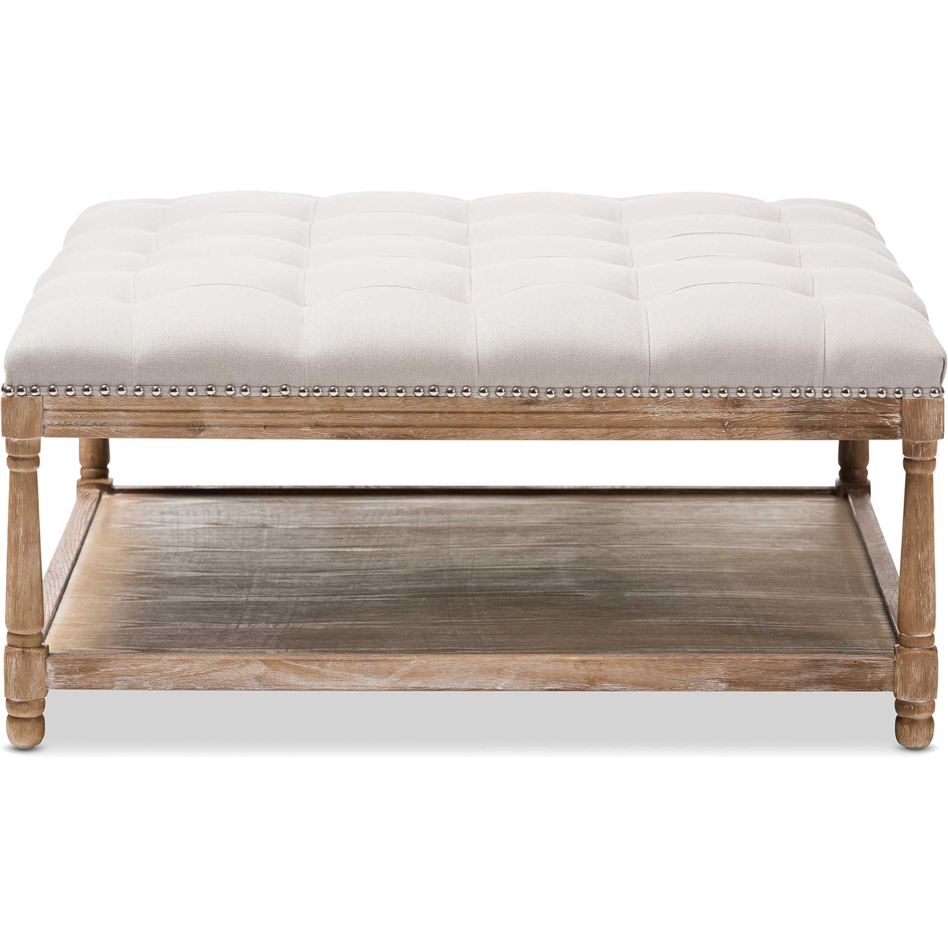 Caden Square Ottoman Beige/Weathered Oak - Image 2