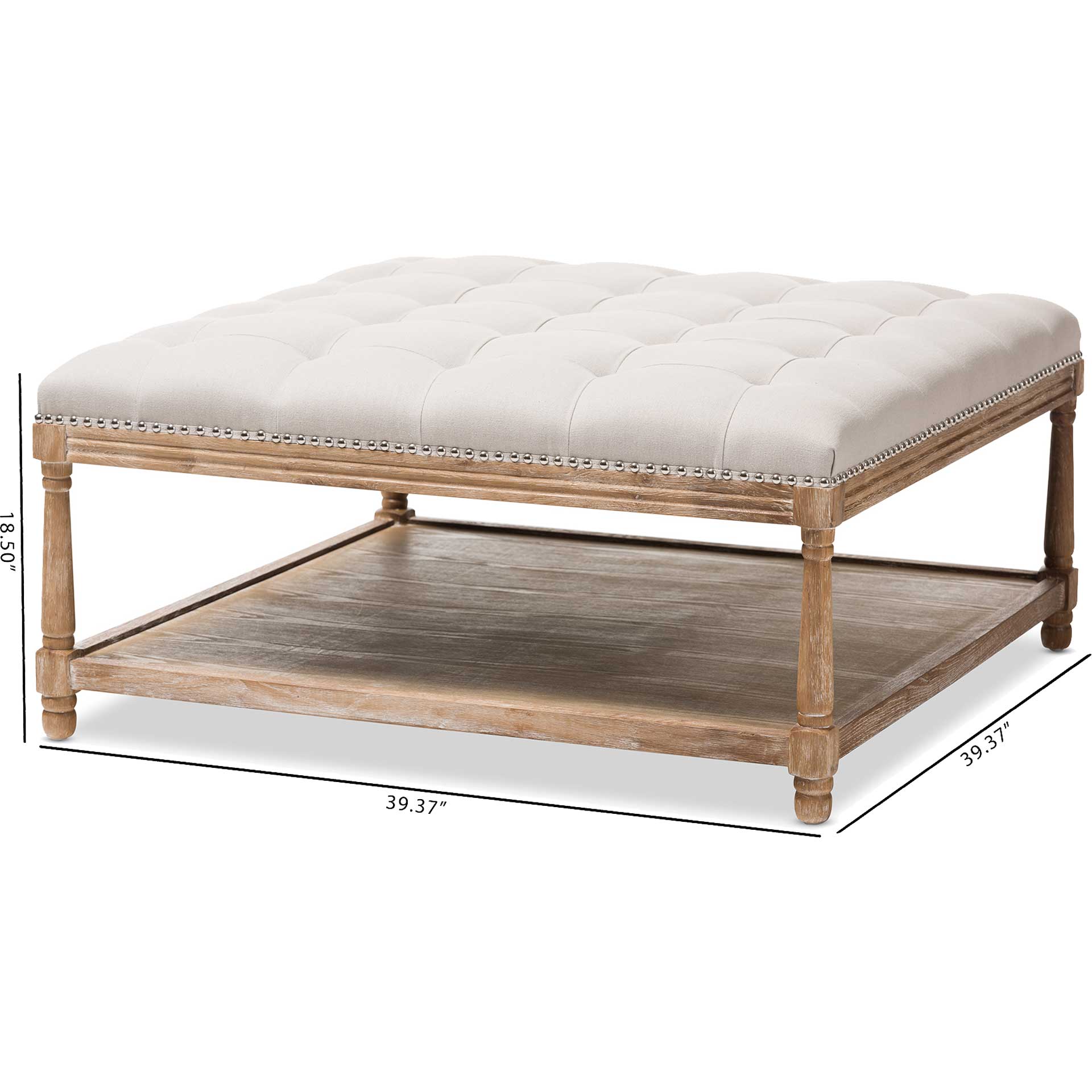 Caden Square Ottoman Beige/Weathered Oak - Image 5