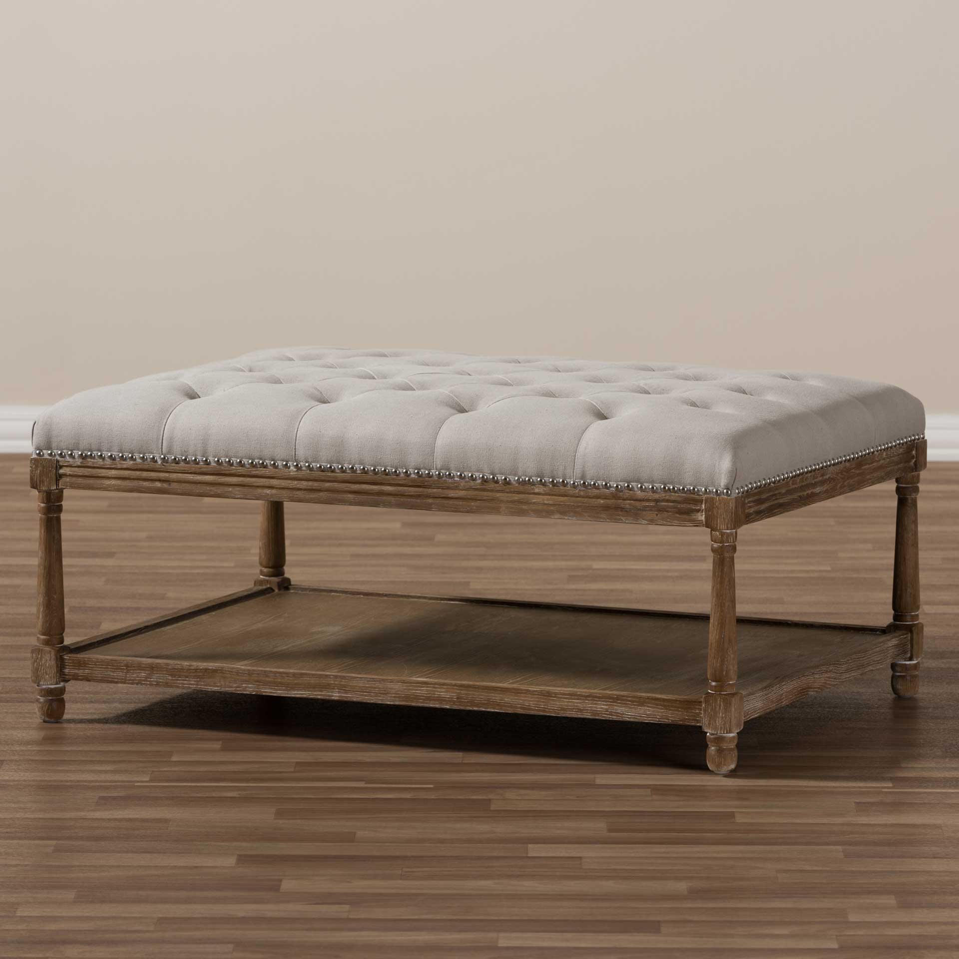 Caden Square Ottoman Beige/Weathered Oak - Image 6