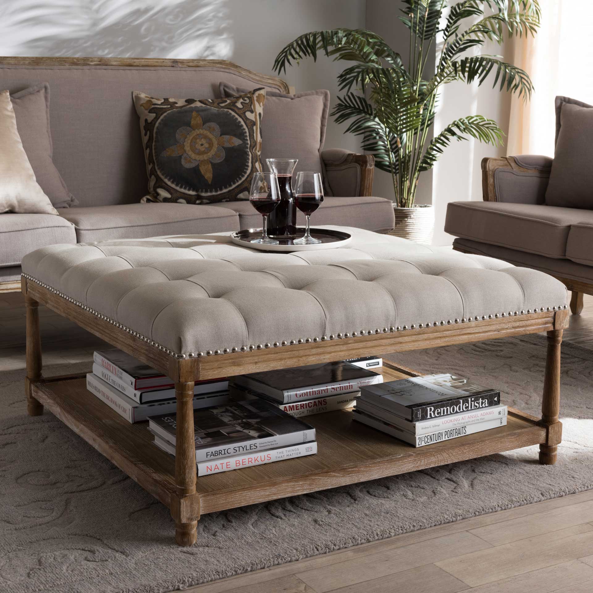 Caden Square Ottoman Beige/Weathered Oak - Image 7