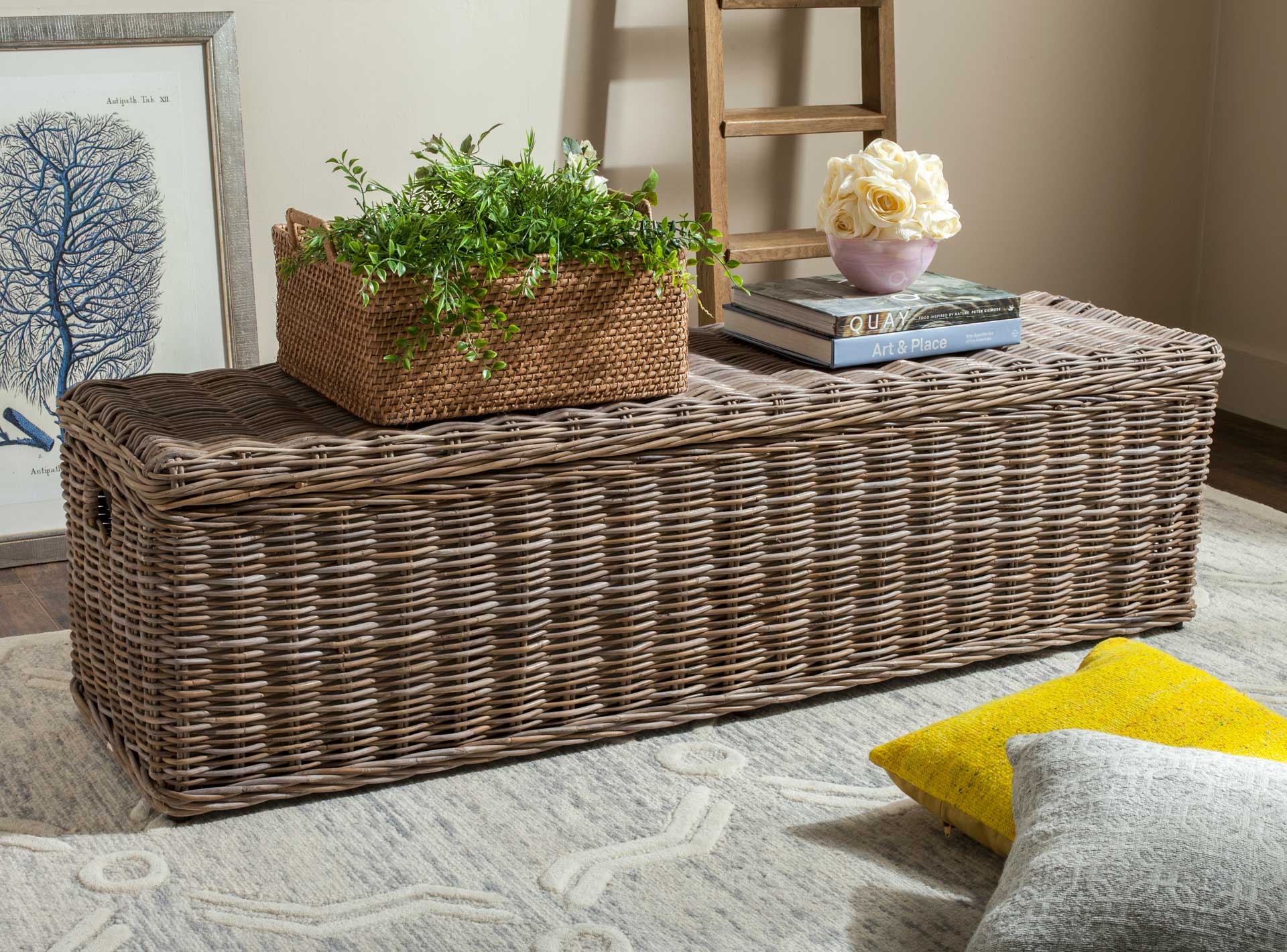 Caine Wicker Bench With Storage Gray - Image 4