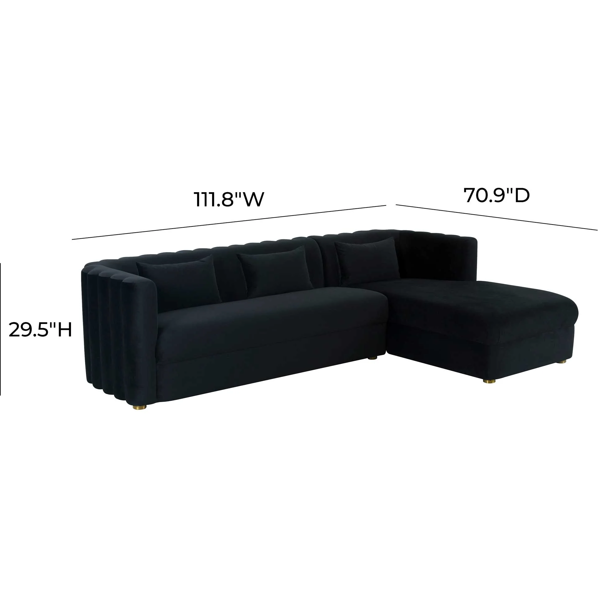 Caitlyn Velvet Sectional Black - Image 10