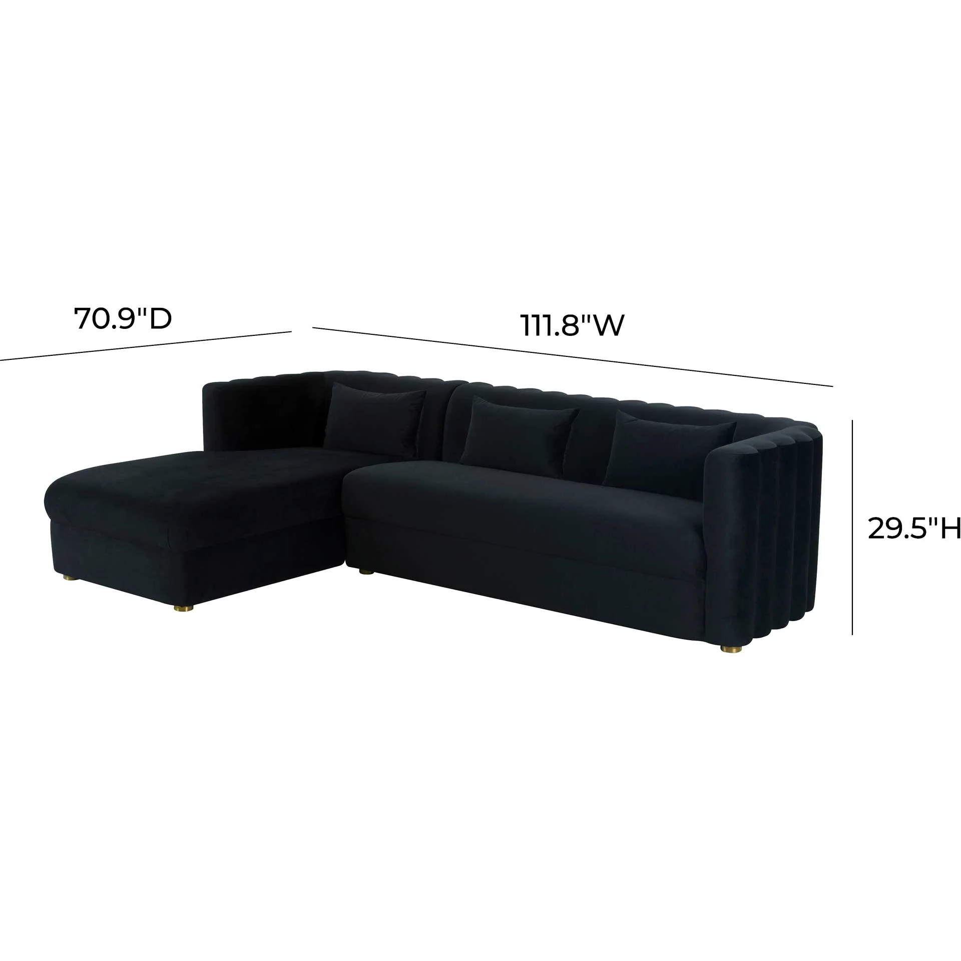 Caitlyn Velvet Sectional Black - Image 5