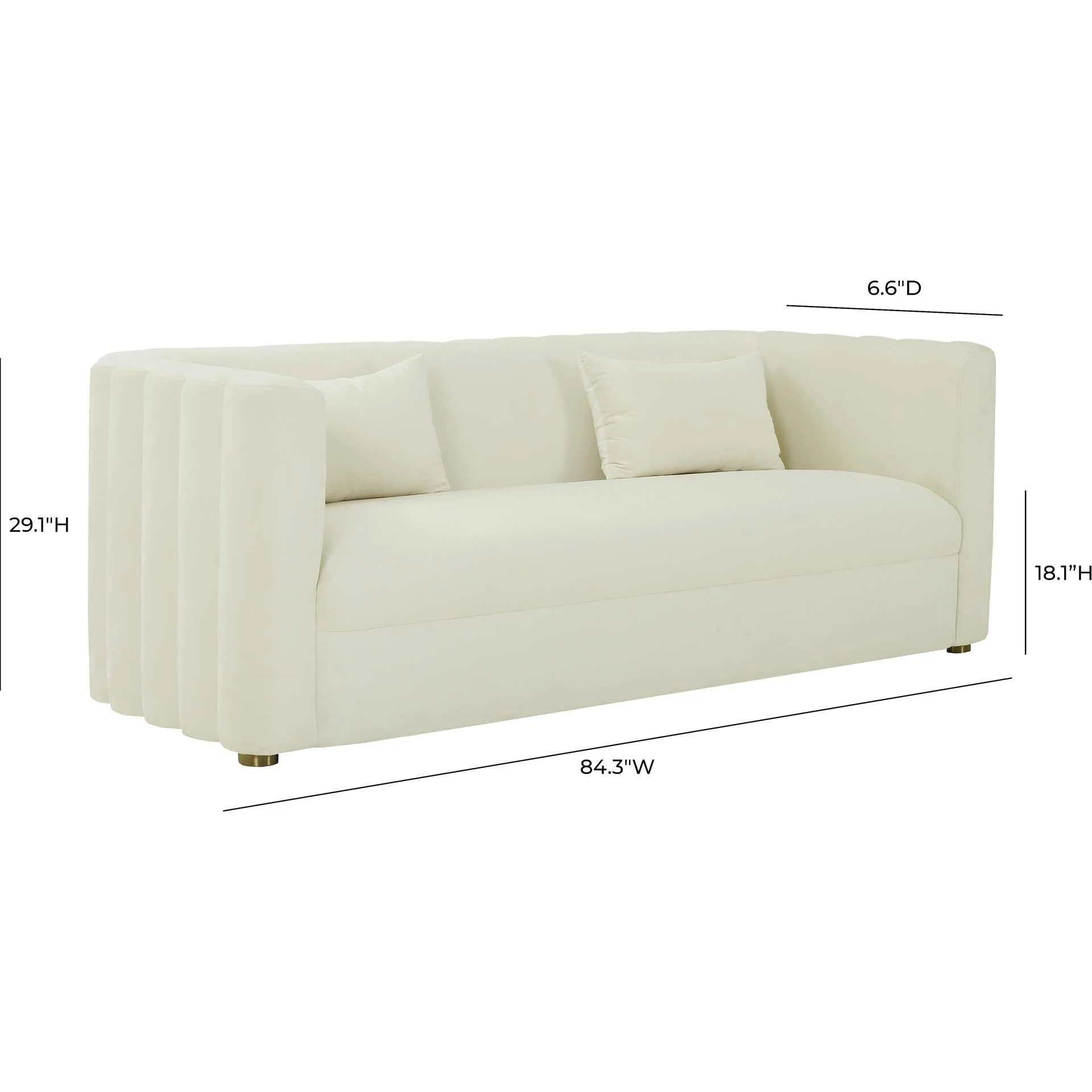 Caitlyn Velvet Sofa Cream - Image 5