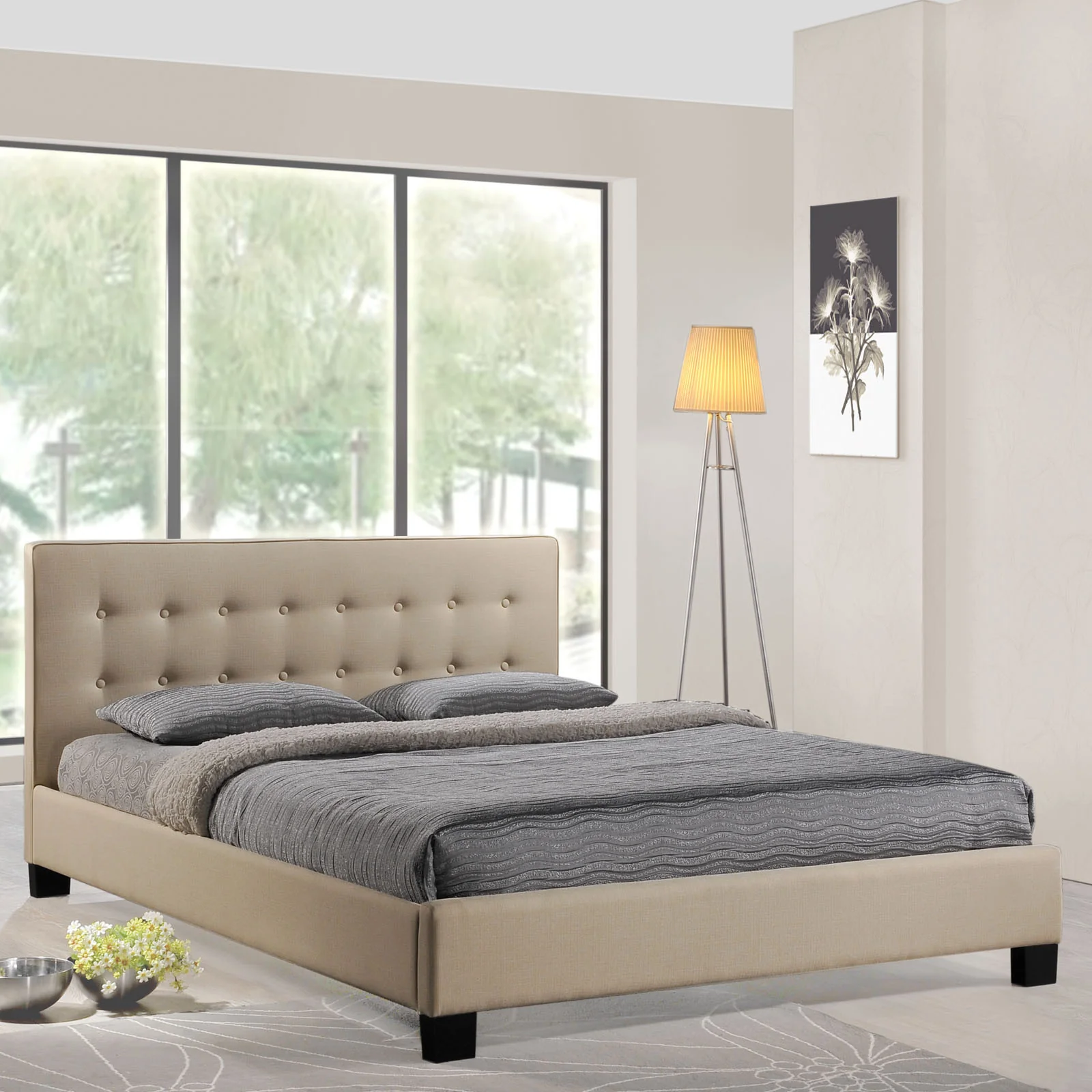 Calera Queen Fabric Bed Beige - Image 4