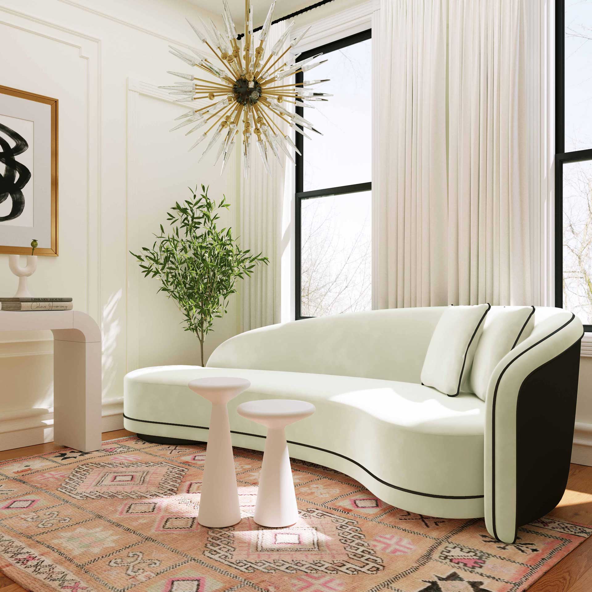 Calibrate Velvet Sofa Black/Cream - Image 9