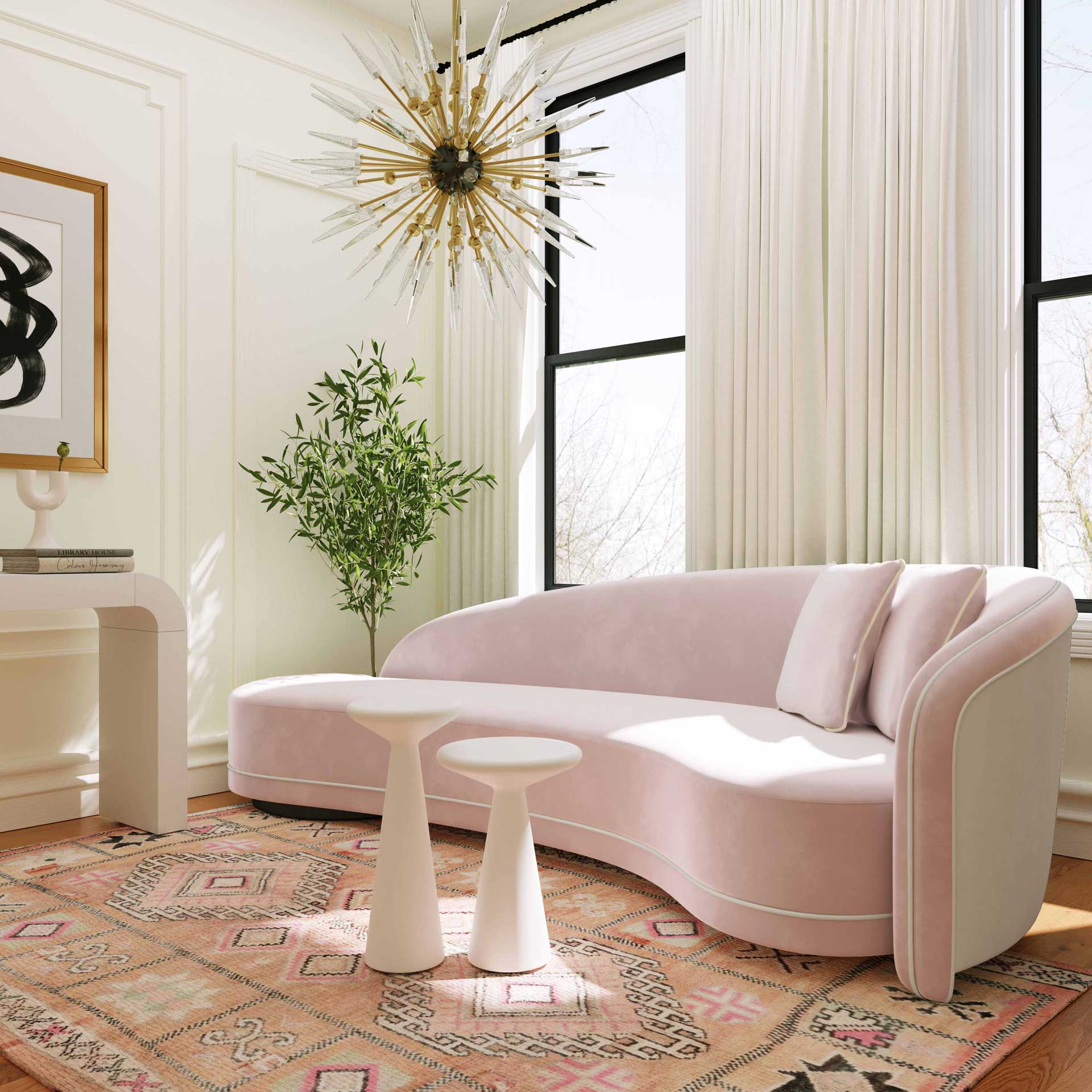 Calibrate Velvet Sofa Blush/Cream - Image 7