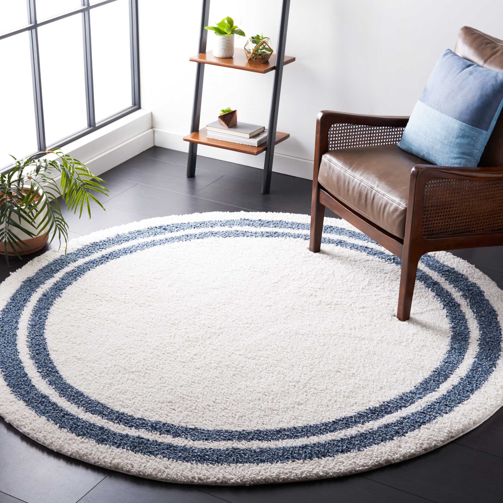 Calico Shag 100 Round Rug Ivory/Blue - Image 3