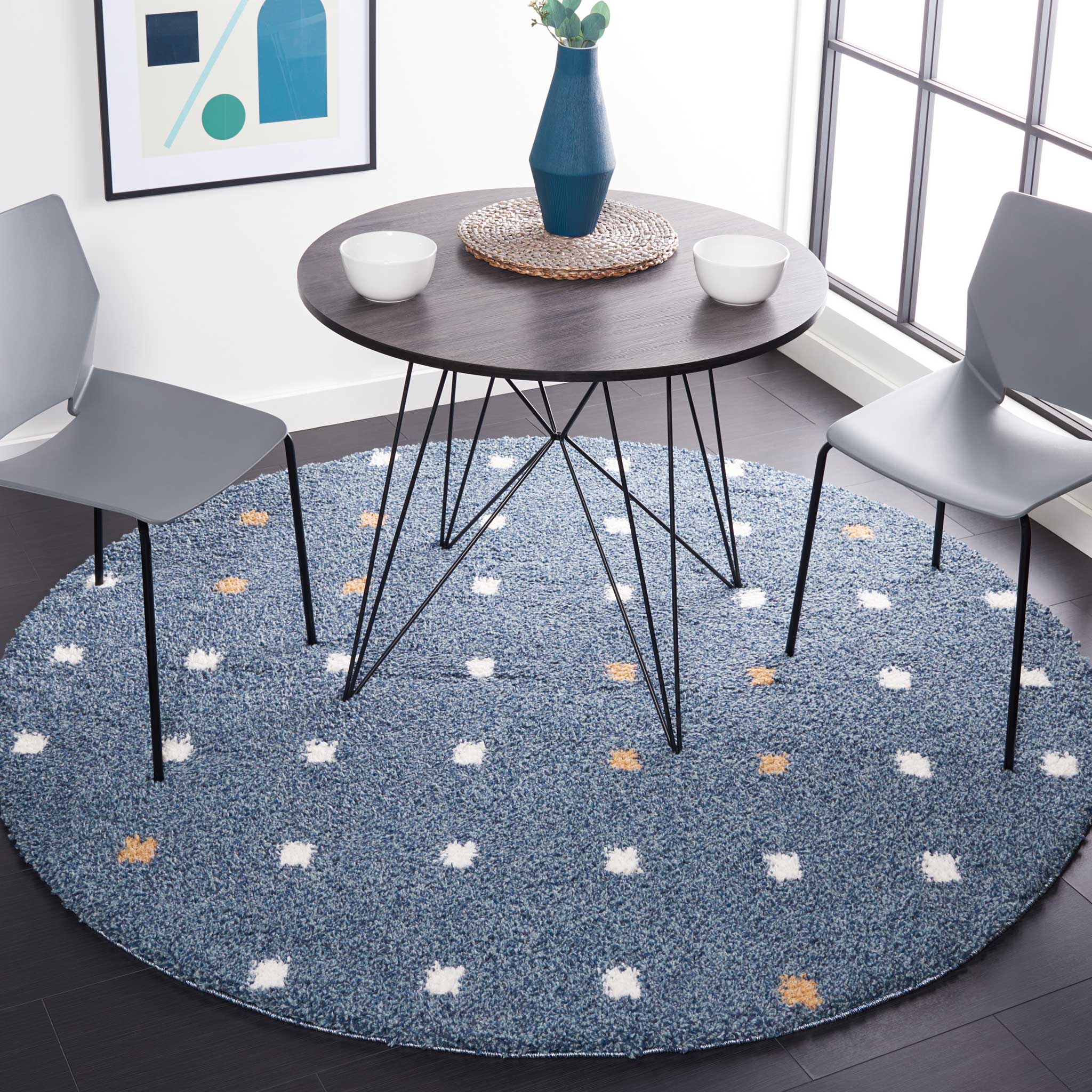 Calico Shag 102 Round Rug Blue/Ivory - Image 3