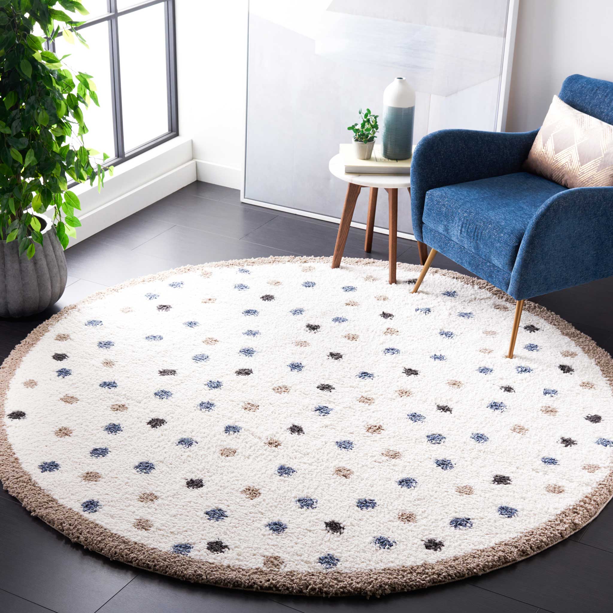 Calico Shag 102 Round Rug Ivory/Taupe - Image 3