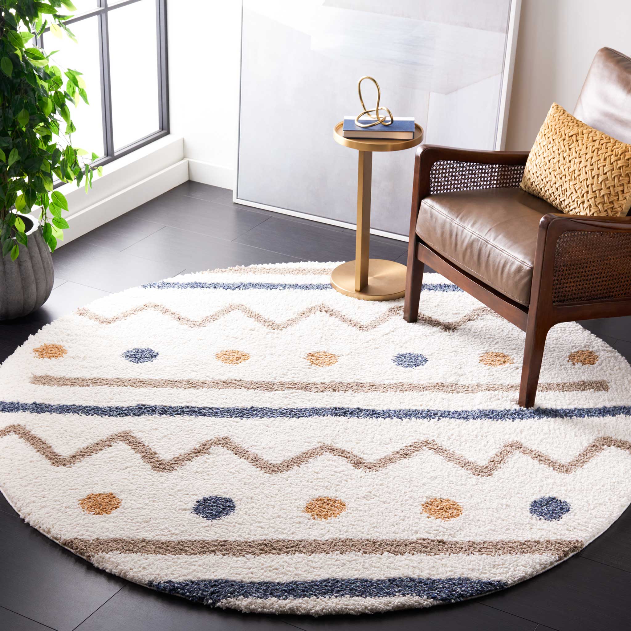 Calico Shag 106 Round Rug Ivory/Taupe - Image 3