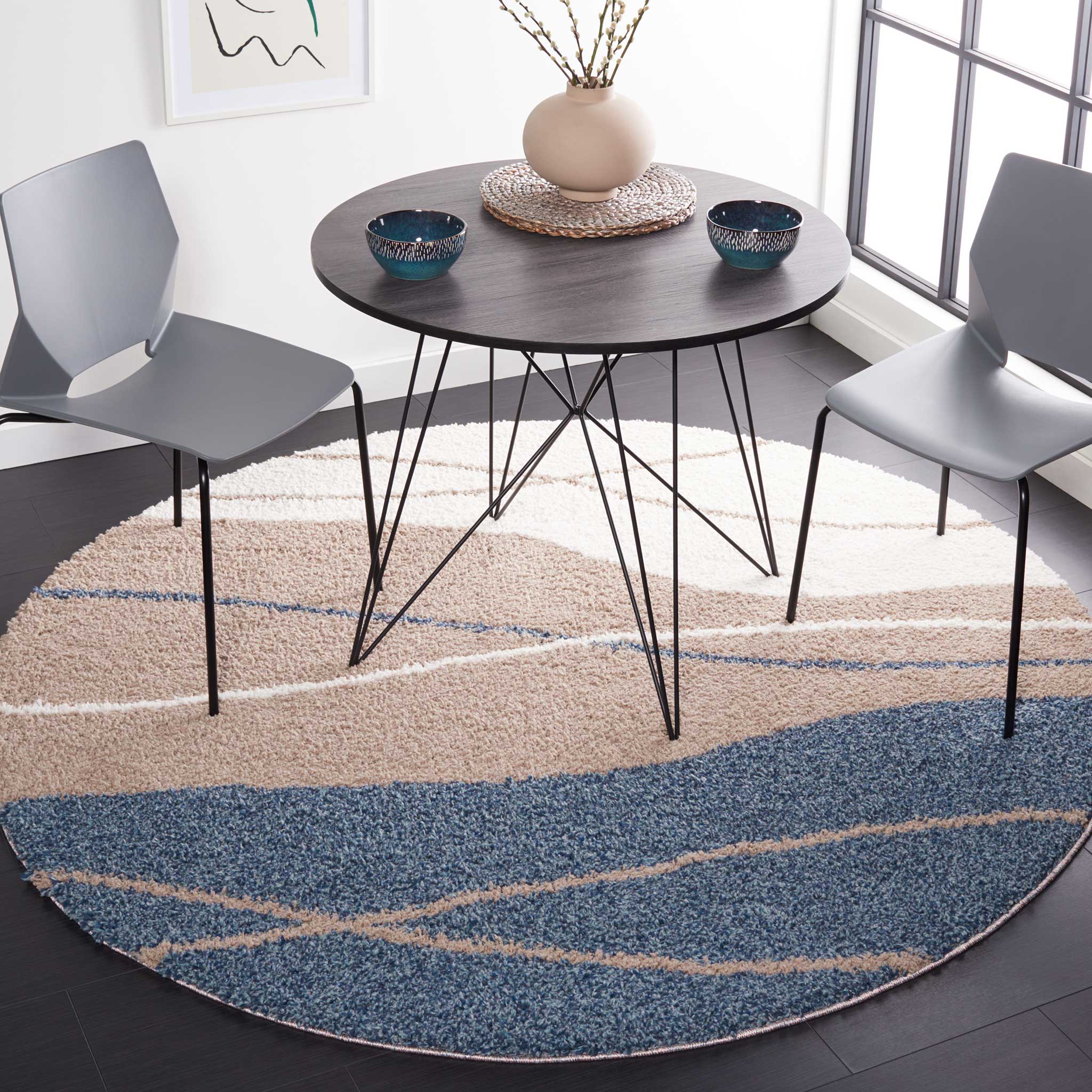 Calico Shag 108 Round Rug Taupe/Blue - Image 3