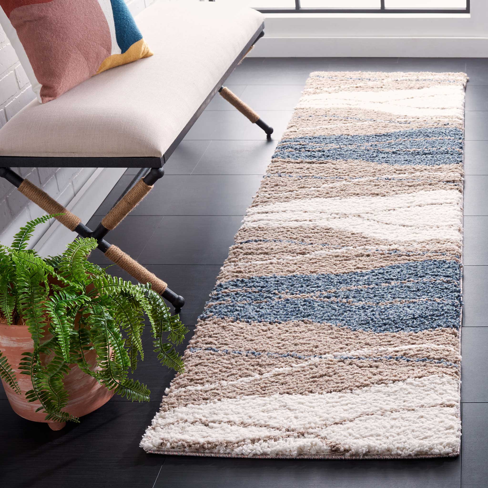 Calico Shag 108 Runner Rug Taupe/Blue - Image 2