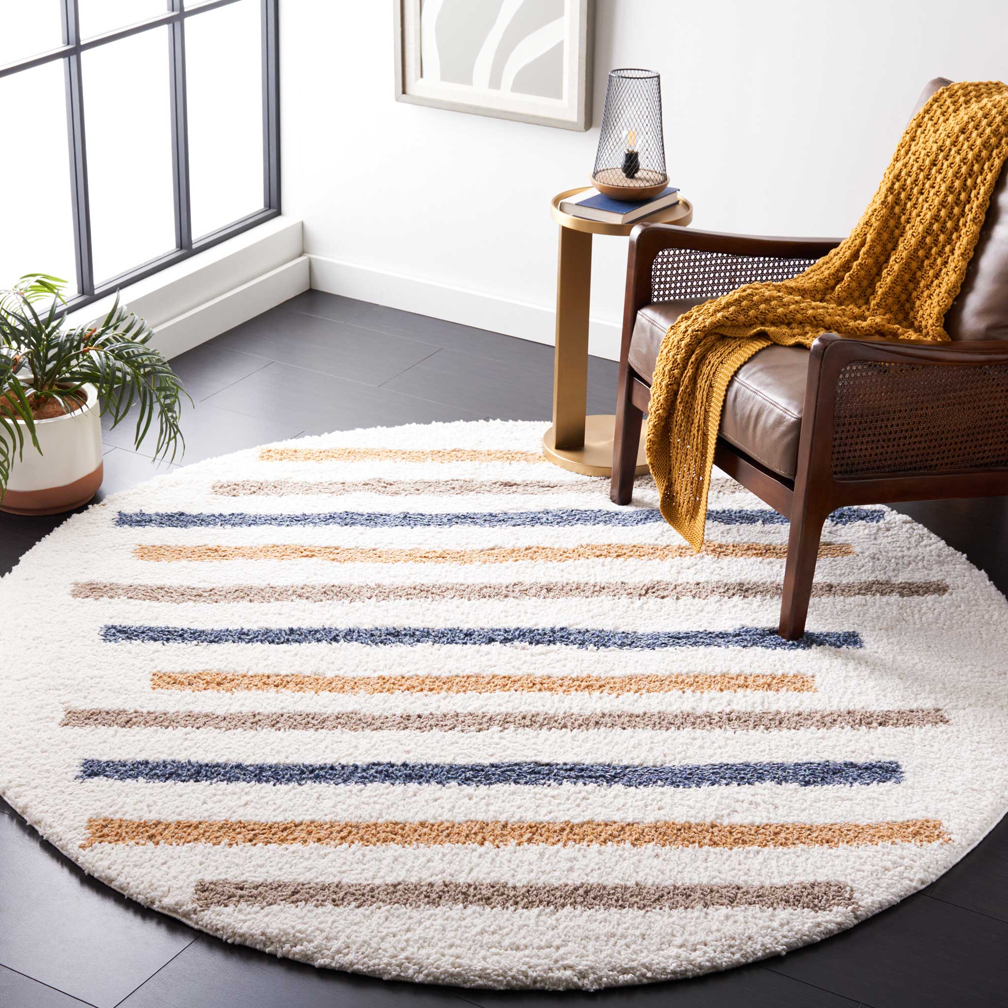 Calico Shag 110 Round Rug Ivory/Gold - Image 3